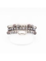 Caracol Set Of 3 Elastic Bracelets, Glass. Metal & Wood Beads