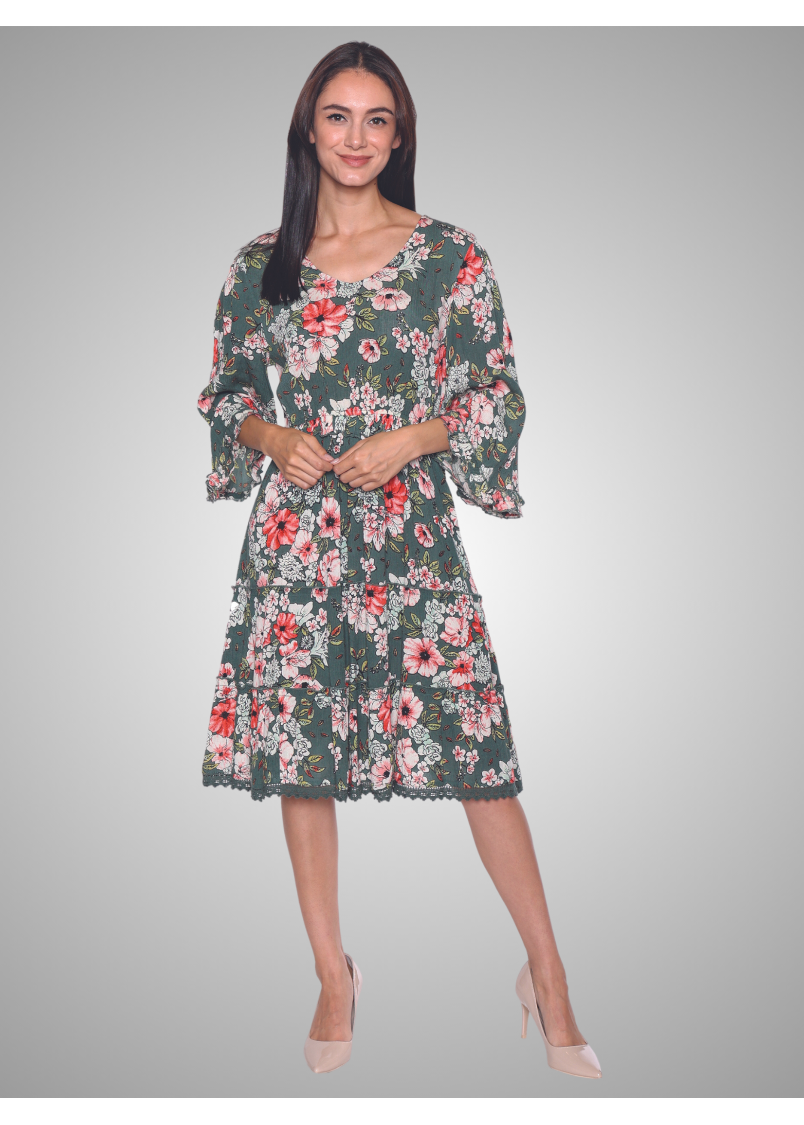 Papa Vancouver Bell-Sleeve Floral Dress