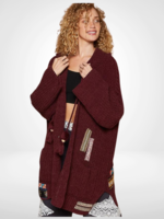 Open Front Drawstring Hooded Patch Cardi