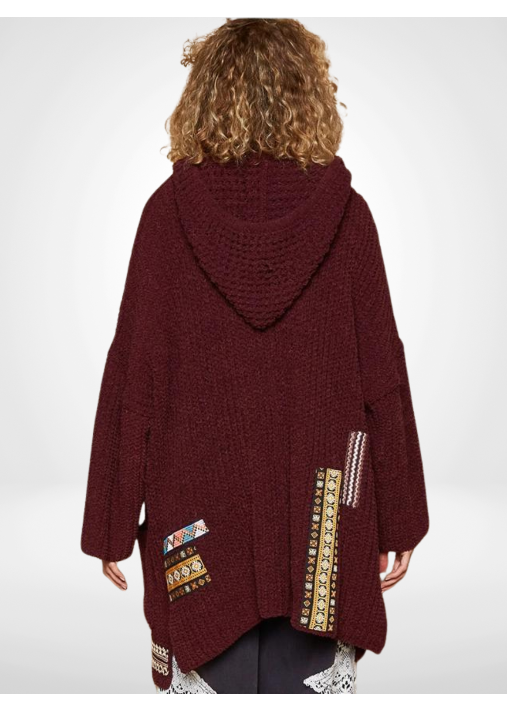 Open Front Drawstring Hooded Patch Cardi