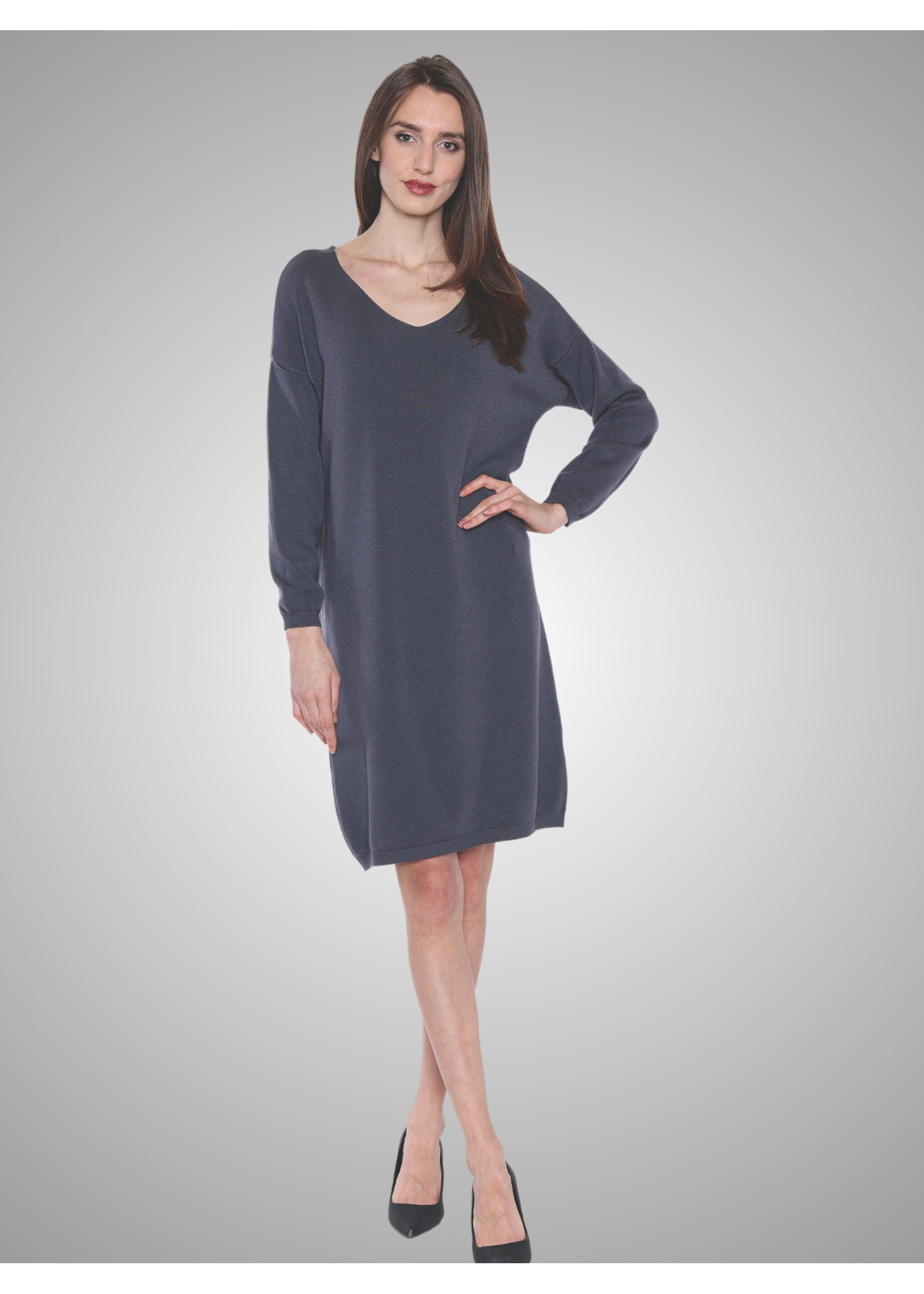 Papa Fashion Sorella V-Neck Kneated Dress Grey