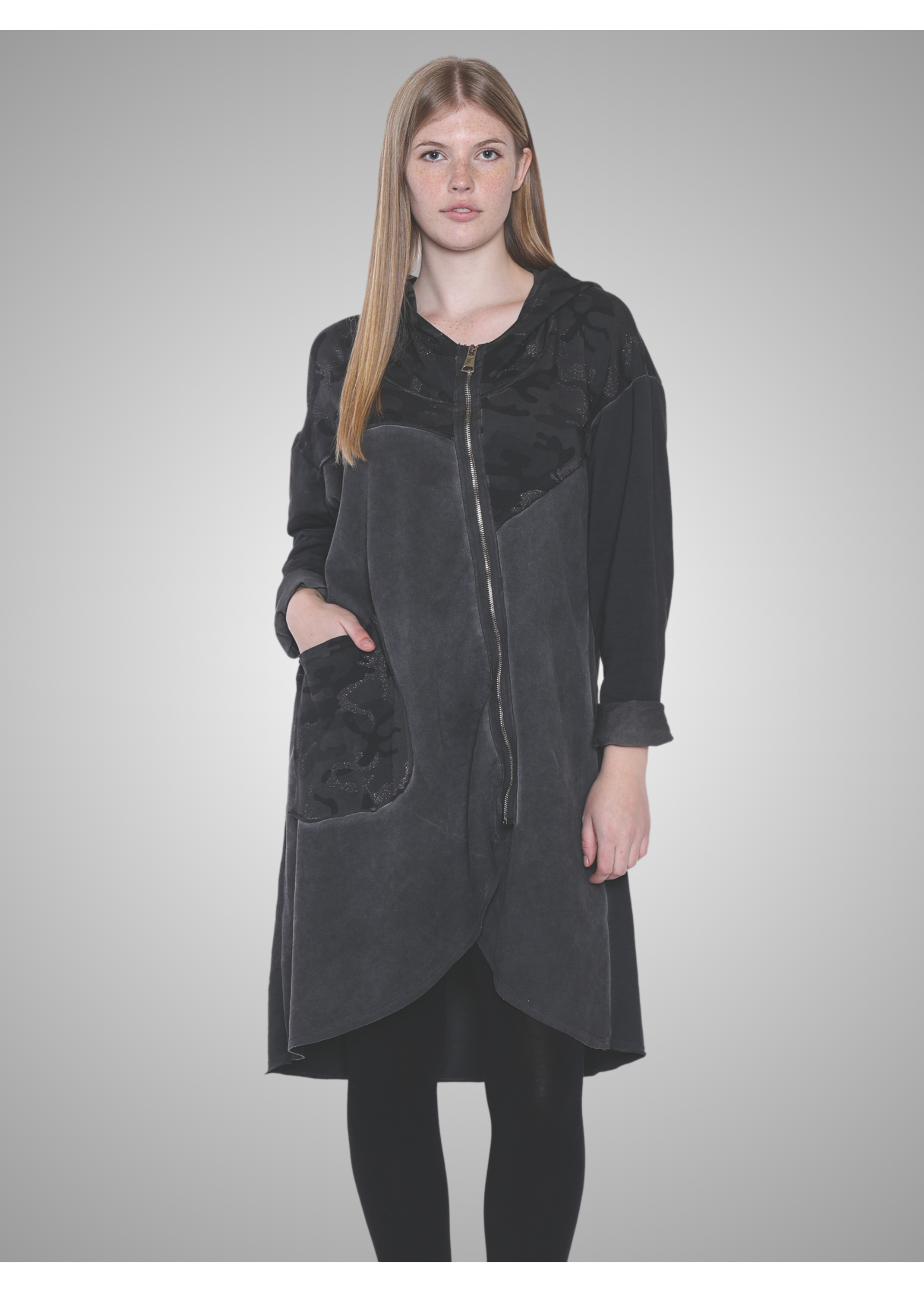 Papa Fashion Sorella Patched Angle Zip Jacket w/Hood