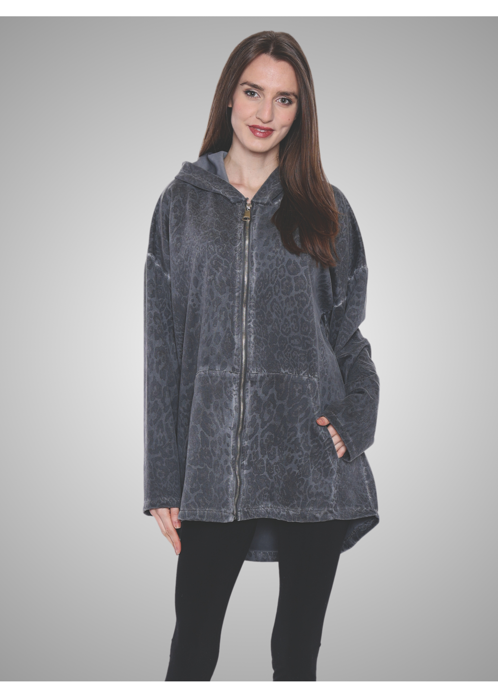 Papa Fashion Sorella Hooded Long Jacket Grey