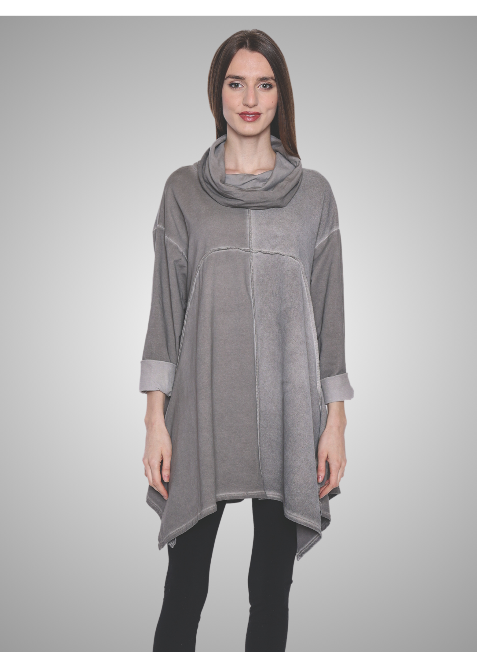 Papa Fashion Sorella Cawl Neck Suede Tunic Taupe