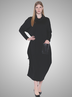 Cowl Neck Leather Pocketed Dress Black