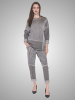 Papa Fashion Suede Look Round Neck Top Taupe