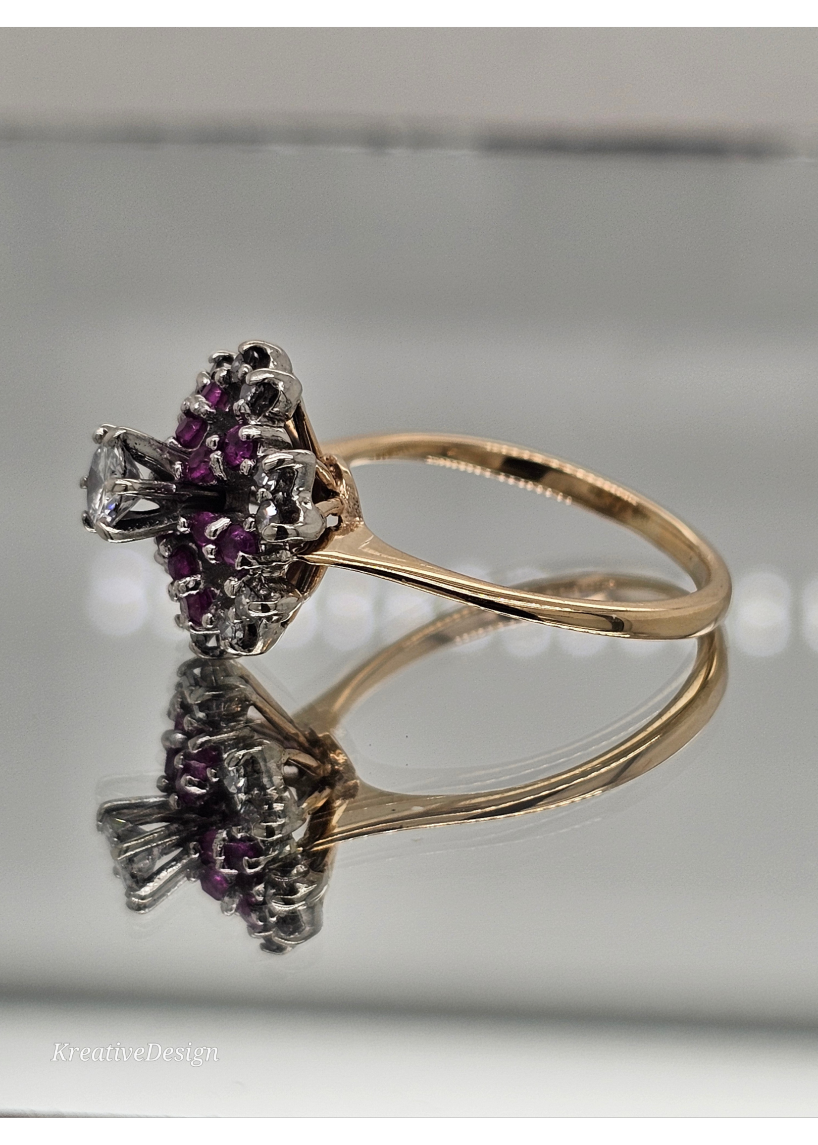 Vintage Vintage 14kyw Ruby Diam Snowflake Ring SZ 6.5