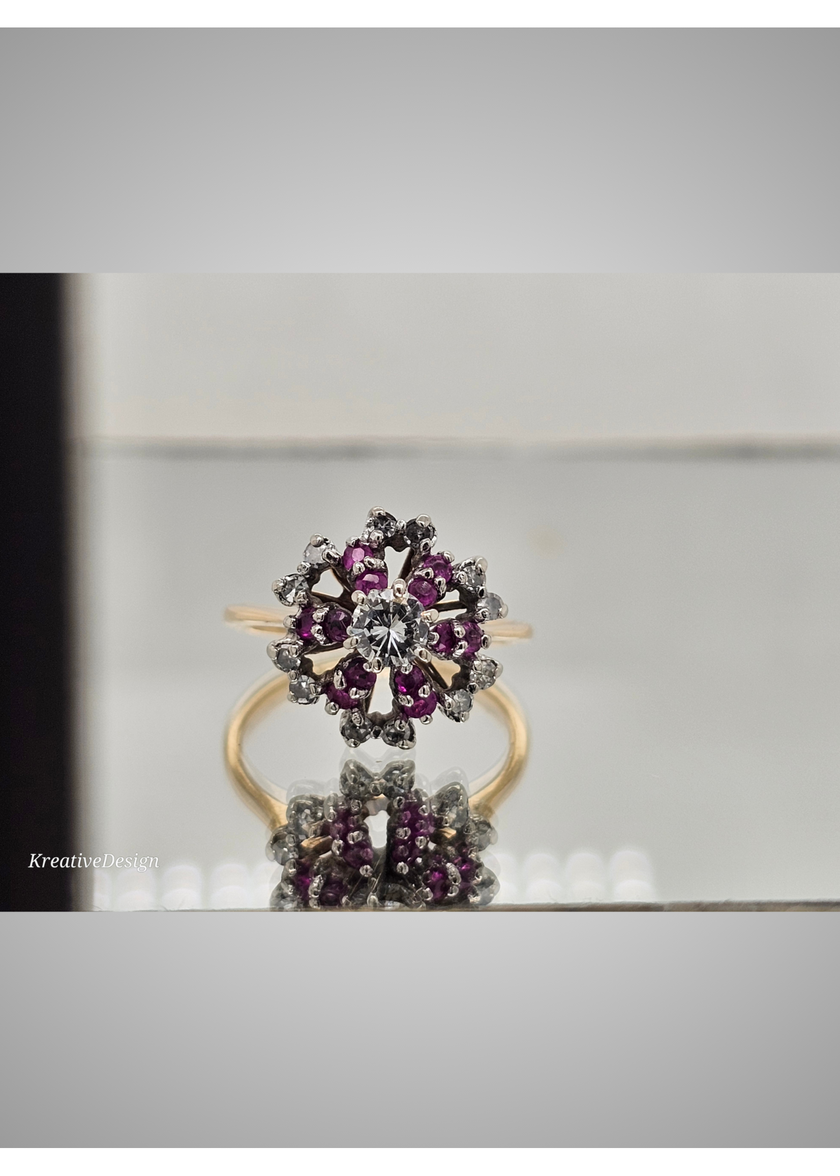 Vintage Vintage 14kyw Ruby Diam Snowflake Ring SZ 6.5