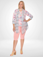 Papa Vancouver Papa  Flower Print Top W/  Attached Cardigan