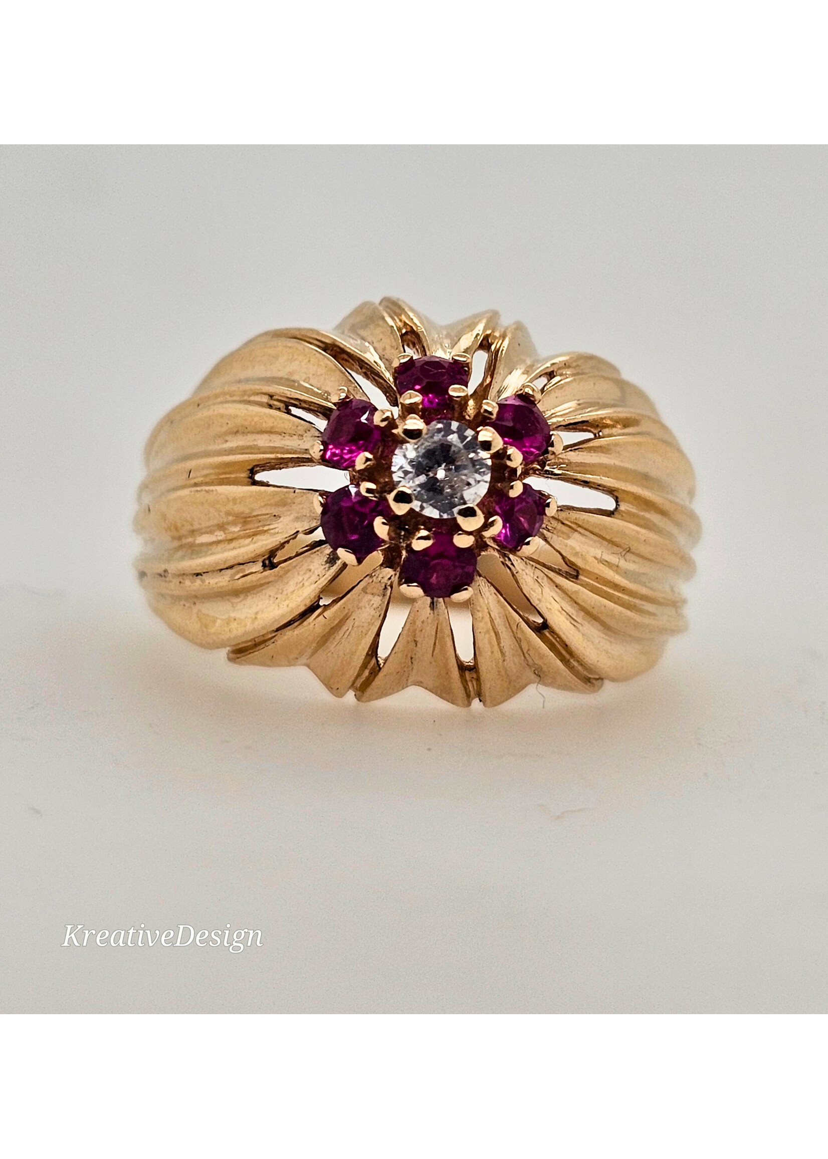 Vintage Vintage Custom Ruby Cluster Starburst Design 14ky SZ8