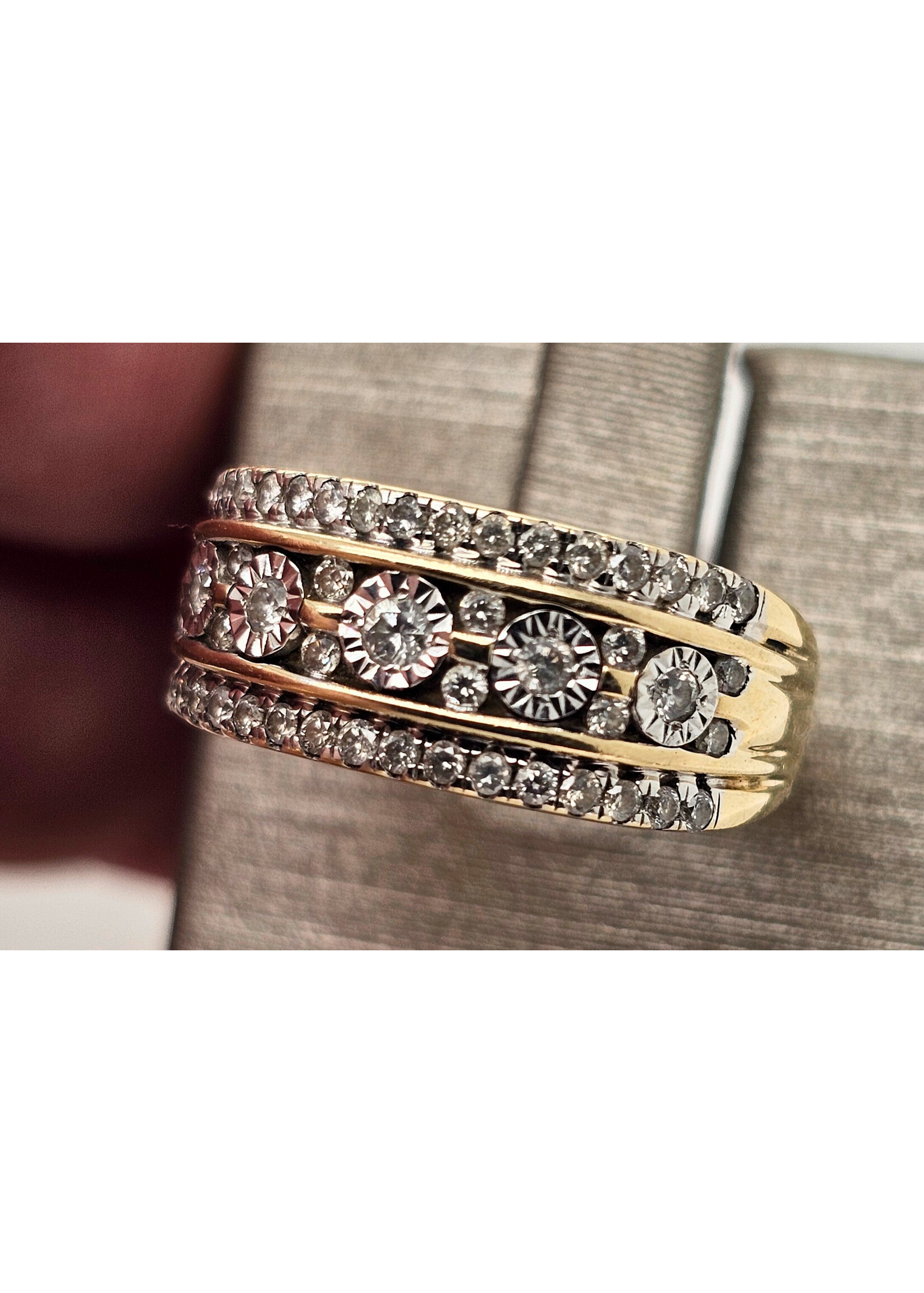 Vintage Vintage Diamond Trip Row Band 10ky SZ