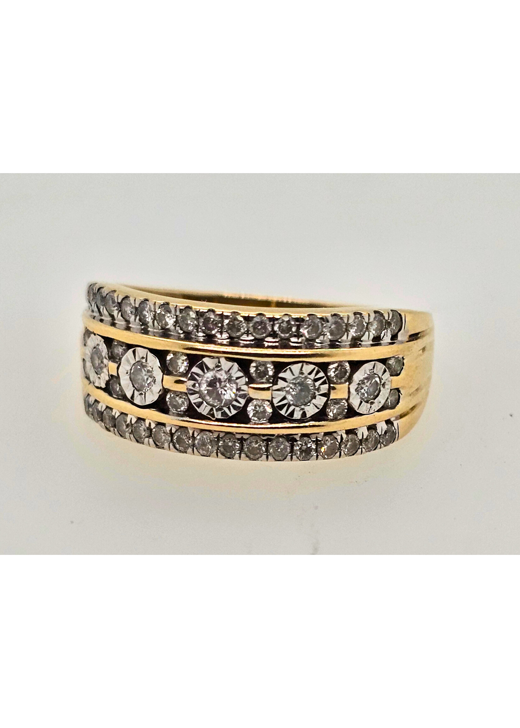 Vintage Vintage Diamond Trip Row Band 10ky SZ
