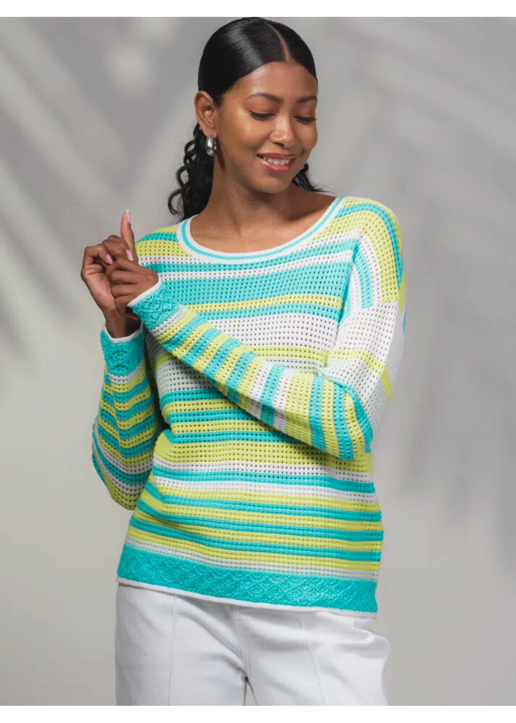 Alison Sheri Alison Sheri Sweater White Multi Stripe