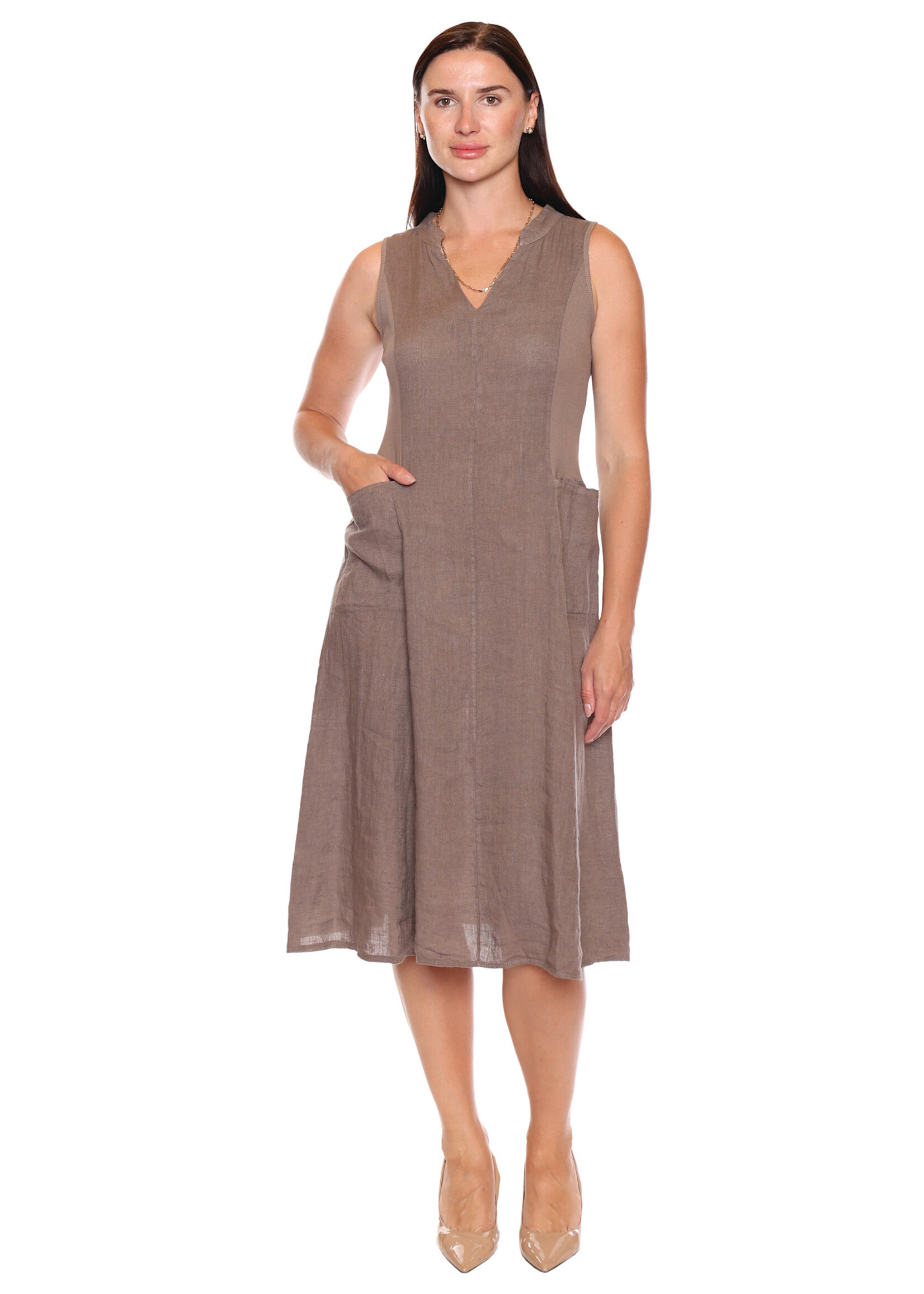 Sorella Sorella Linen Dress W/Ribbing Mocha