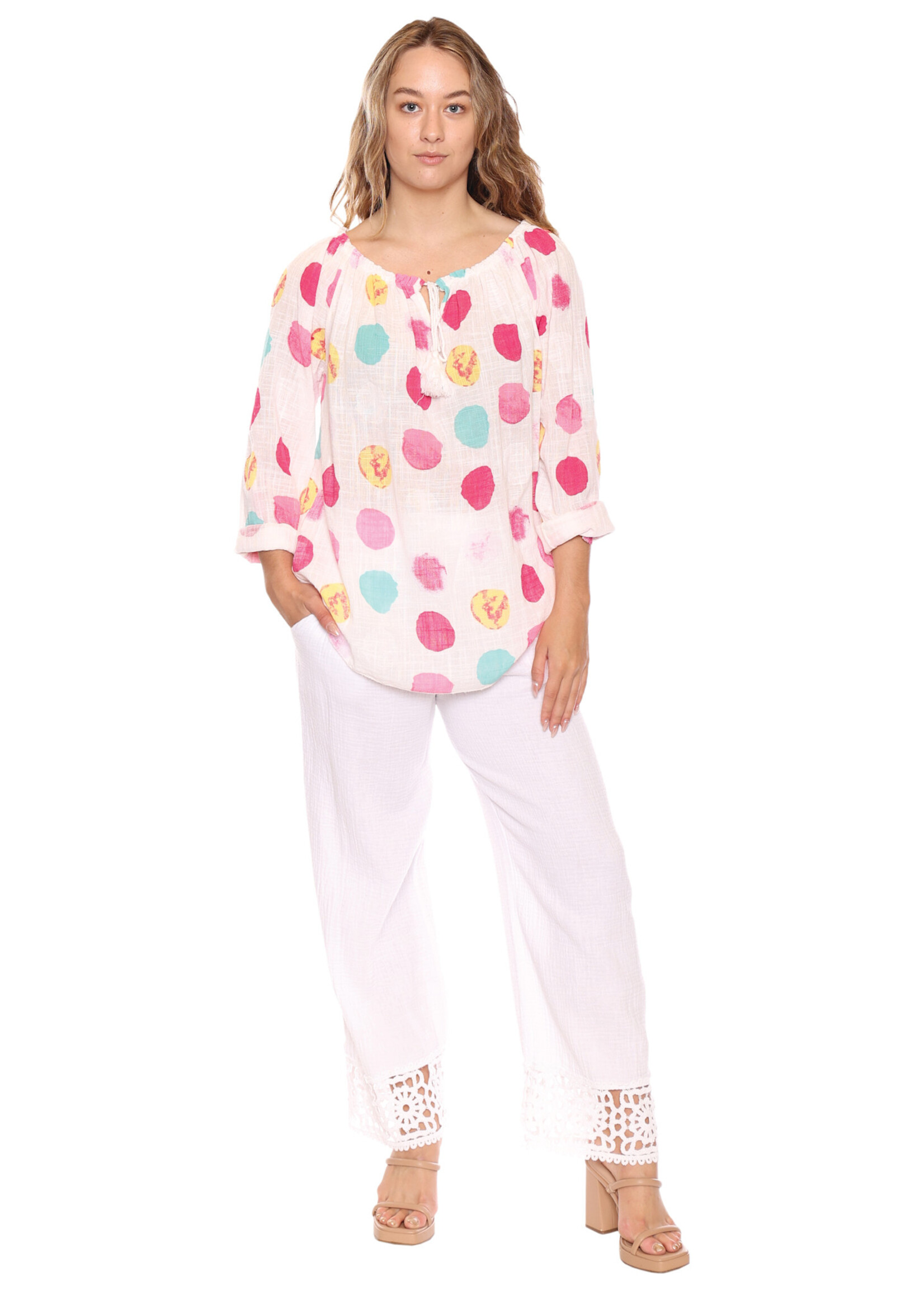 Sorella Sorella Printed Cotton Top Fuchsia