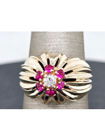 Vintage Vintage Custom Ruby Cluster Starburst Design 14ky SZ8
