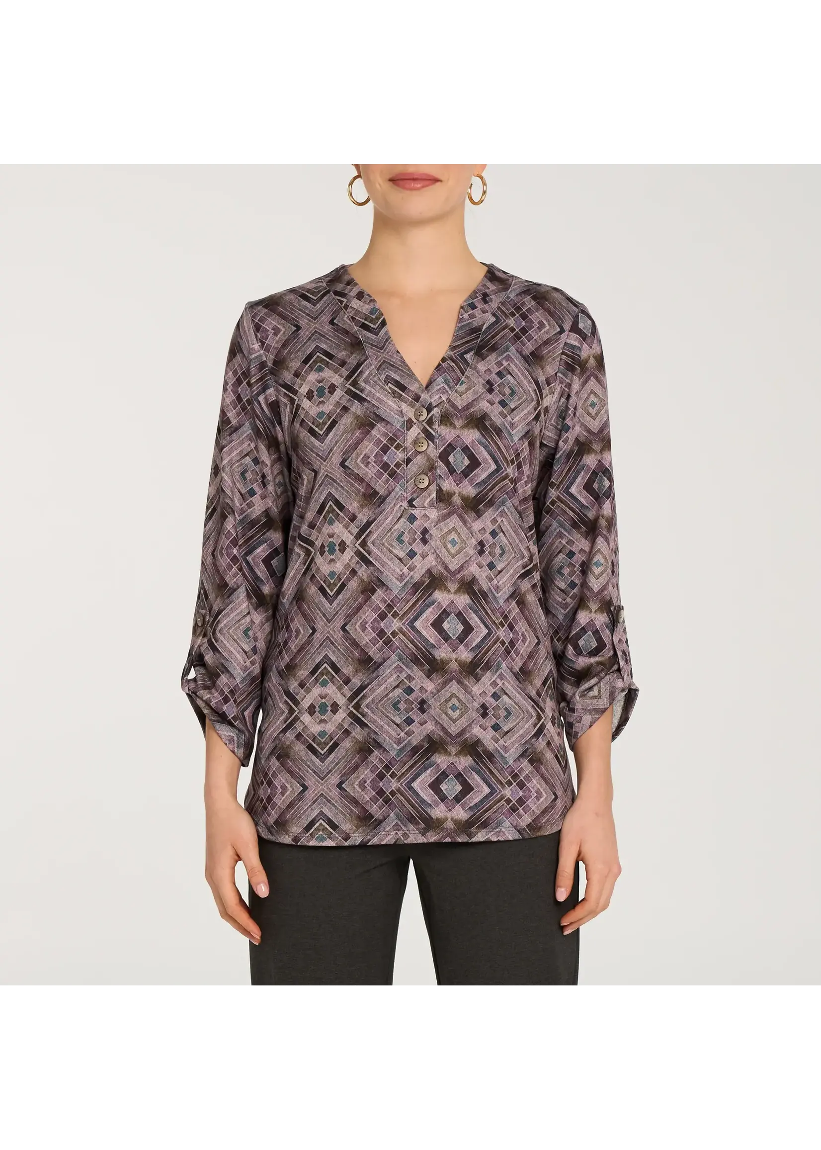 Moffi 3/4 Sleeve V Neck Top