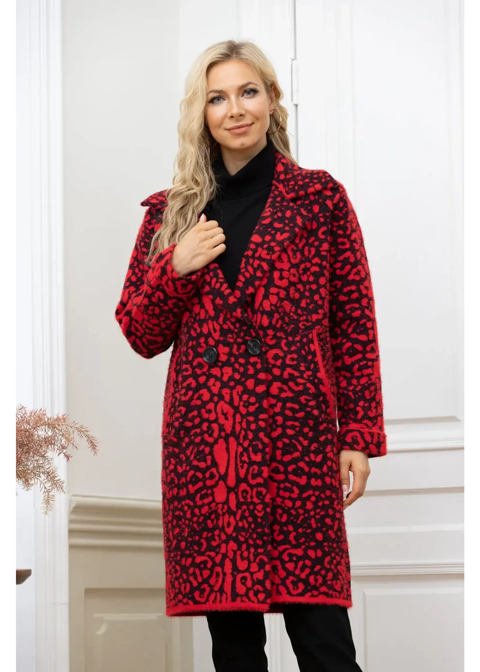 Orange Fashion Village Leopard Print Long Coat