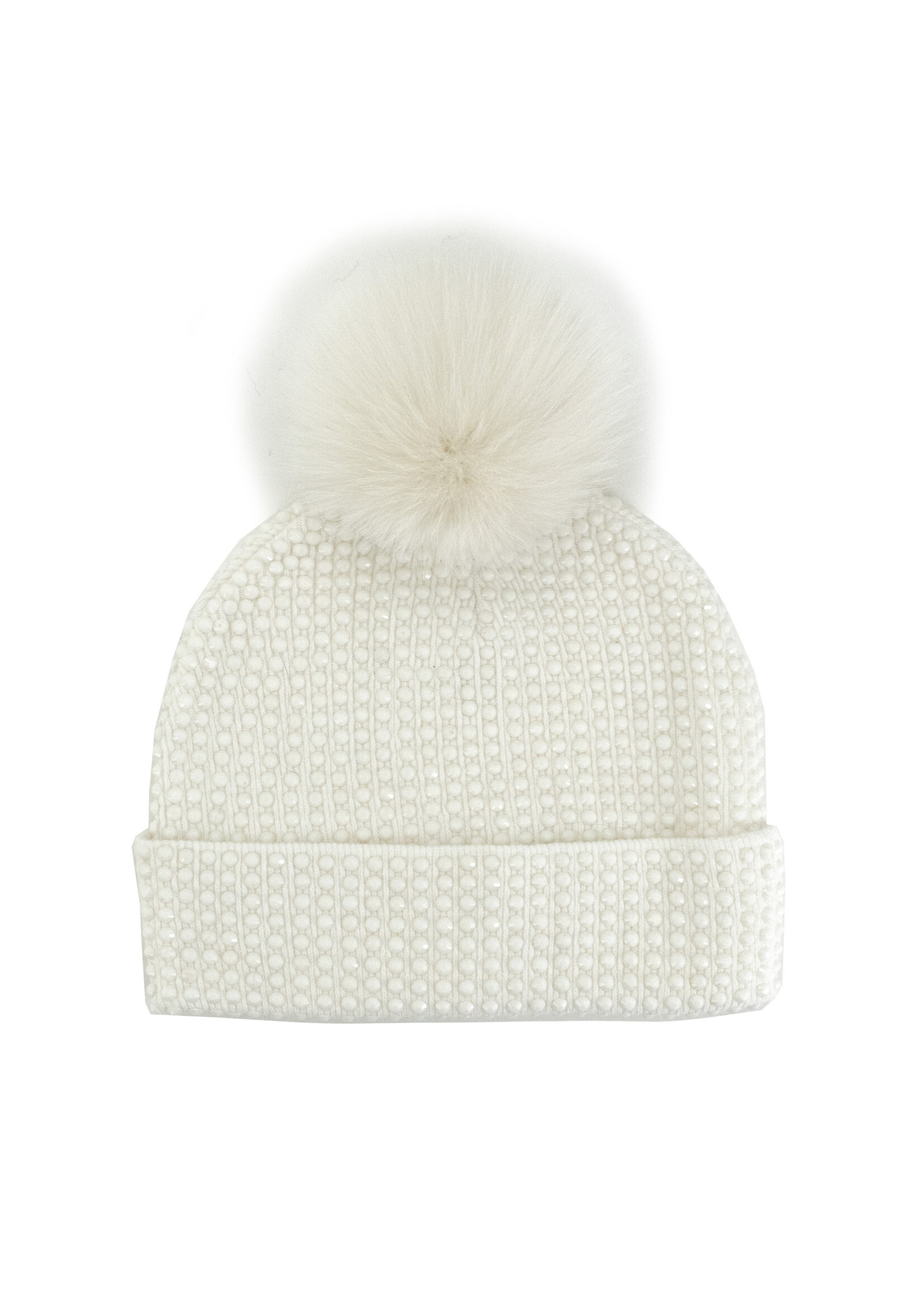 Mitchie's Matching Collection Mitchie's Ivory Knit Crystal Beanie with Fur