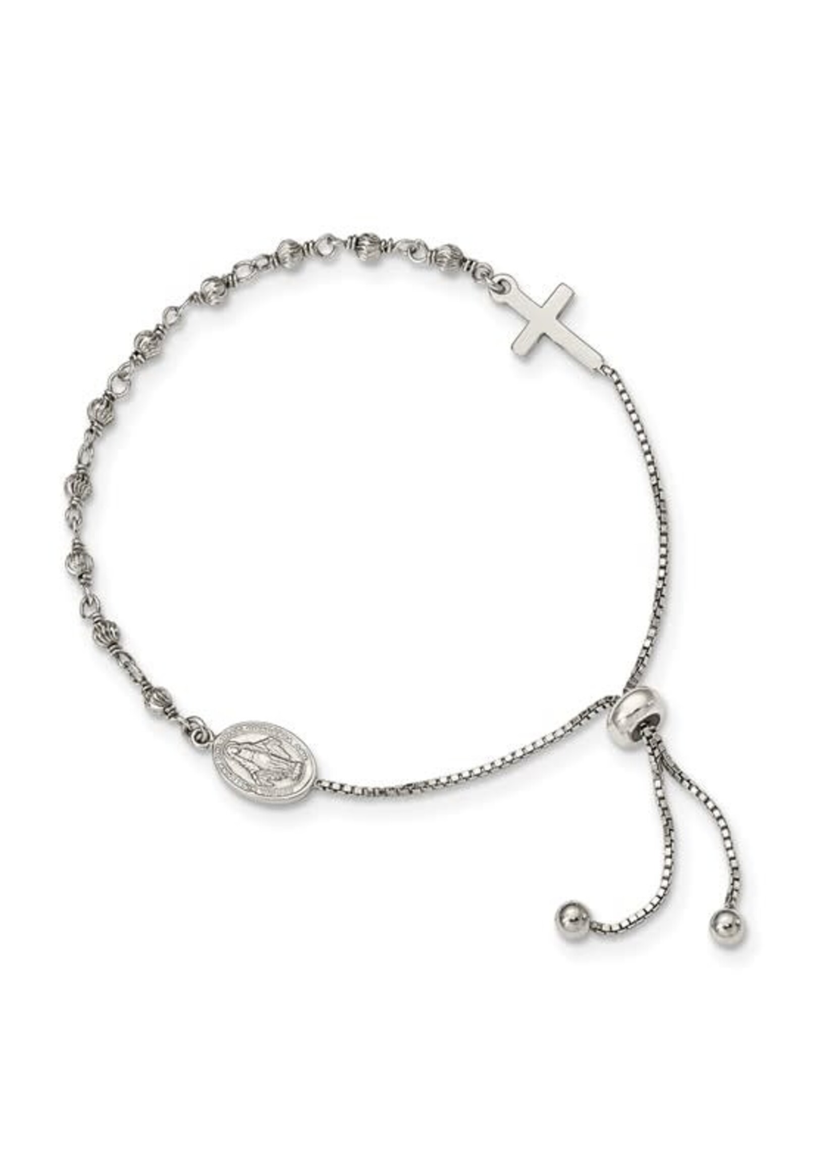 Sterling Silver Miraculous Medal Adjustable Bracelet