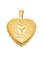 14K GF Polished & Textured Dia 16mm Floral Heart Locket