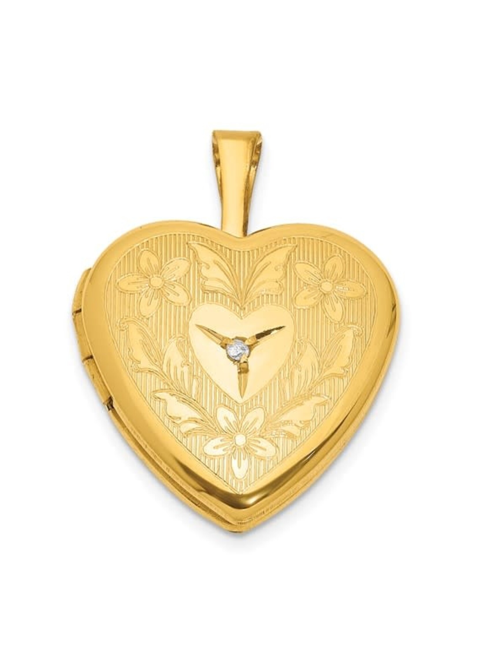 Quality Gold 14K GF Polished & Textured Dia 16mm Floral Heart Locket