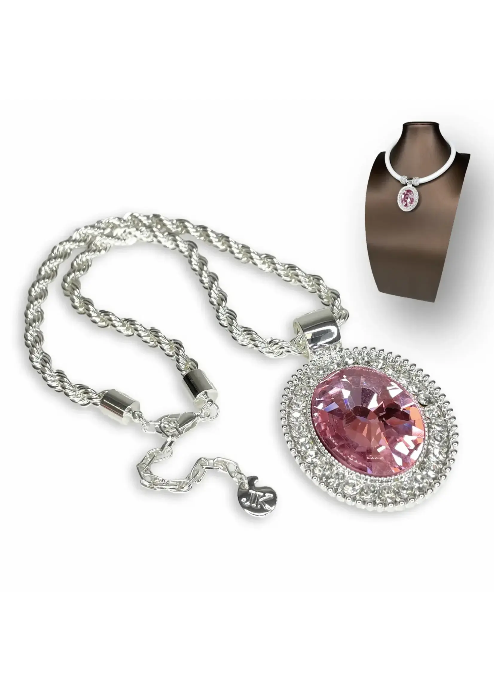 Jacqueline Kent JK Crystal Necklace Encased Pink Stone