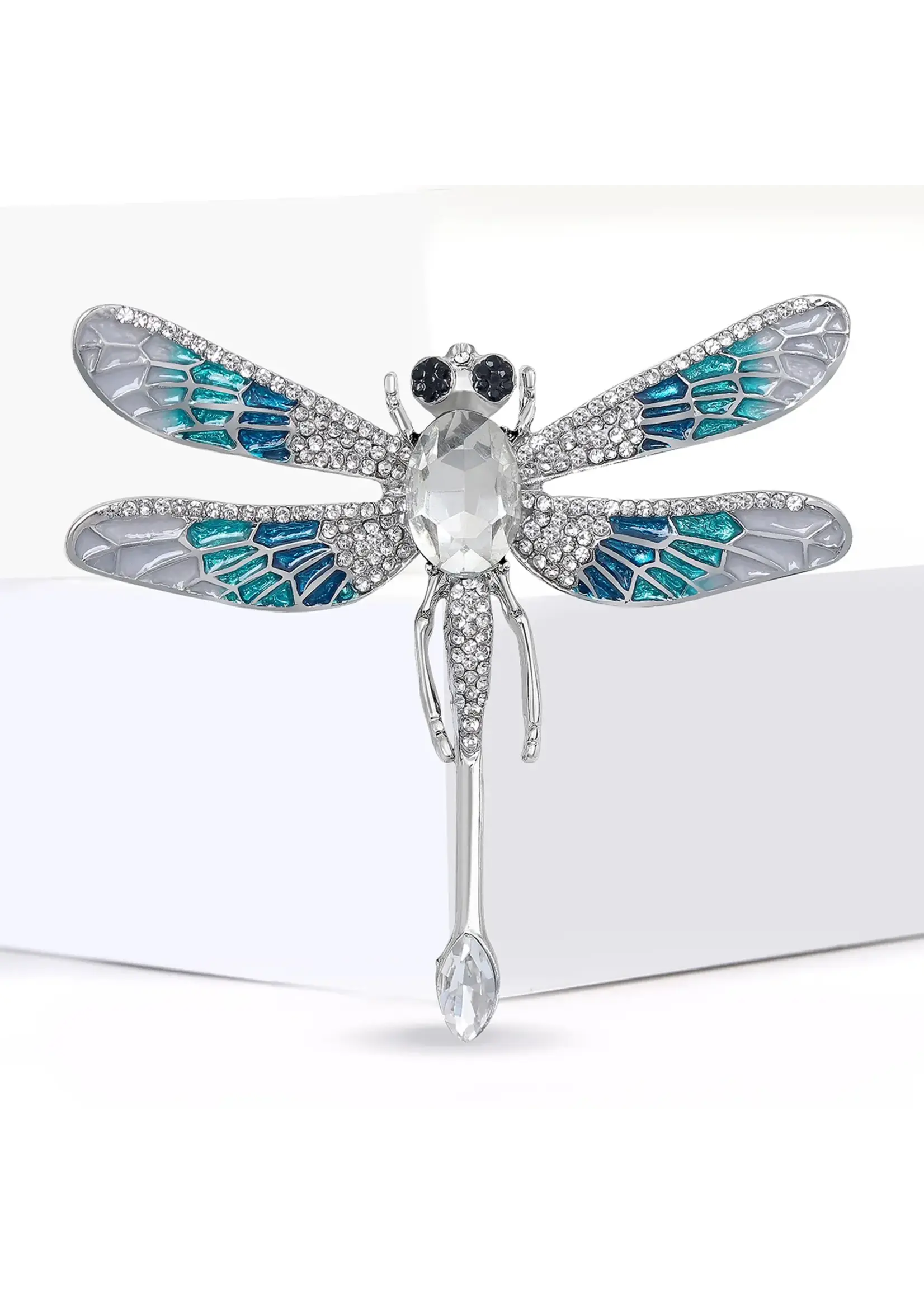 Brooch Blue Dragonfly with Crystal
