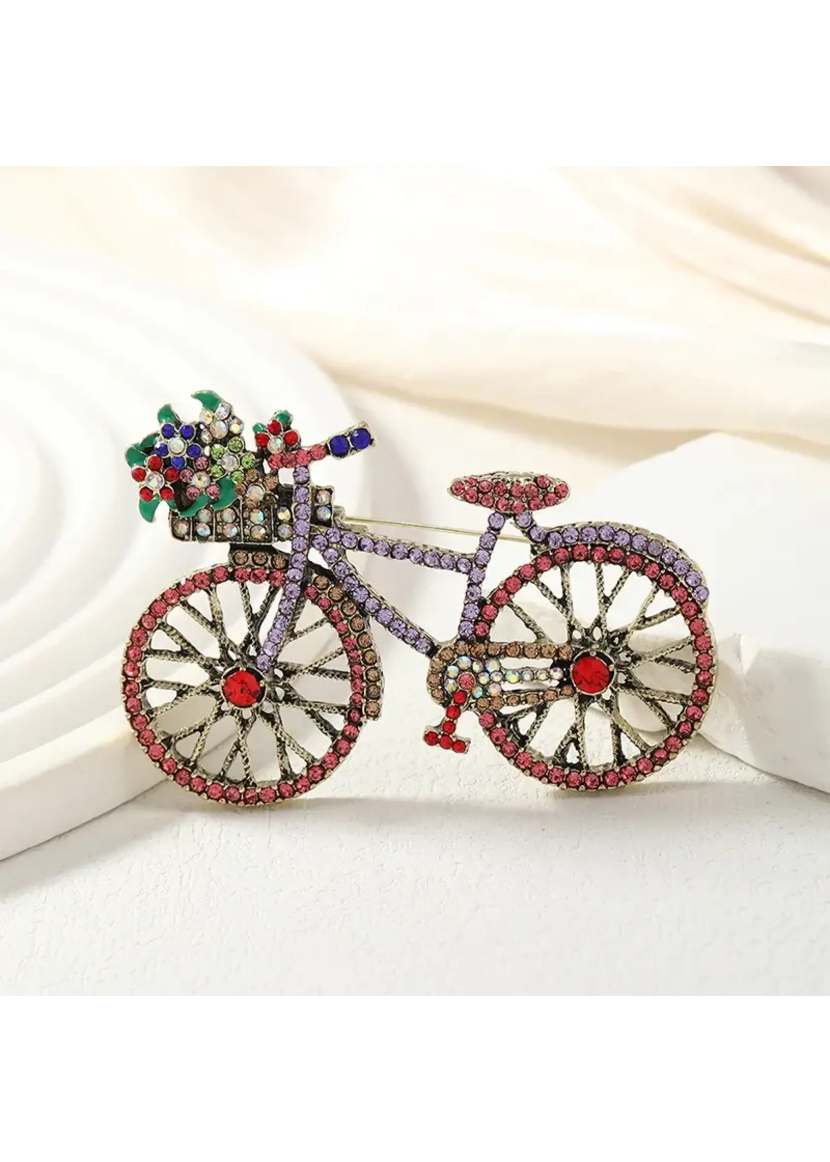 Brooch Beautiful Large Crystal Bicycle Pink