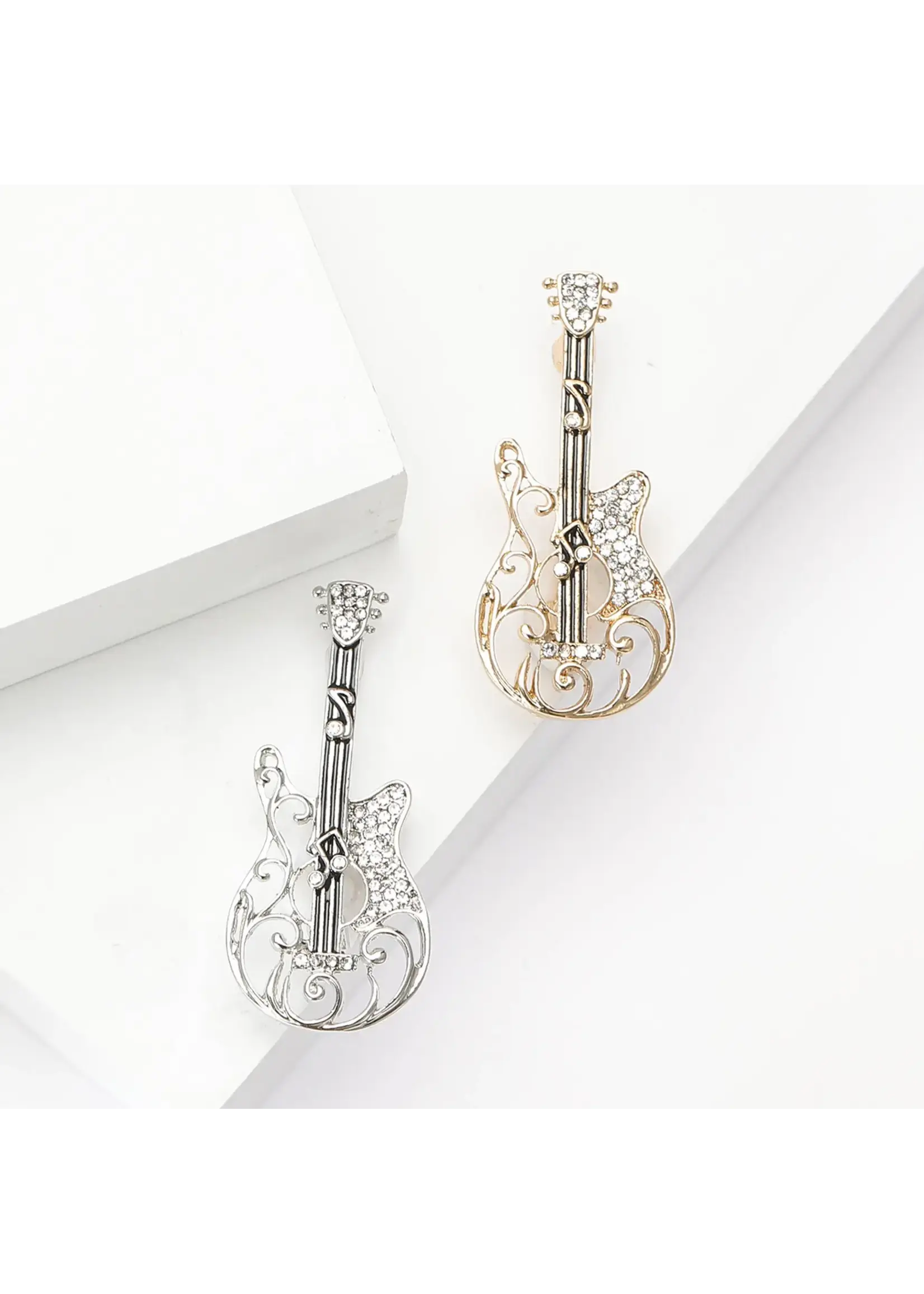 Brooch Contemporary Filigree Rhinestone Guitar