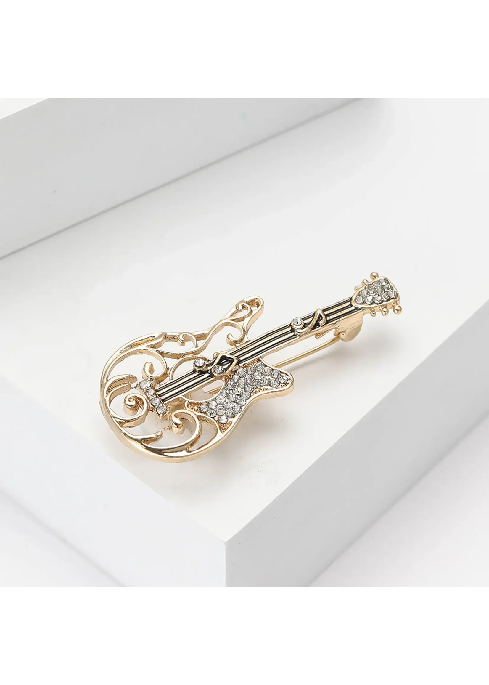 Brooch Contemporary Filigree Rhinestone Guitar