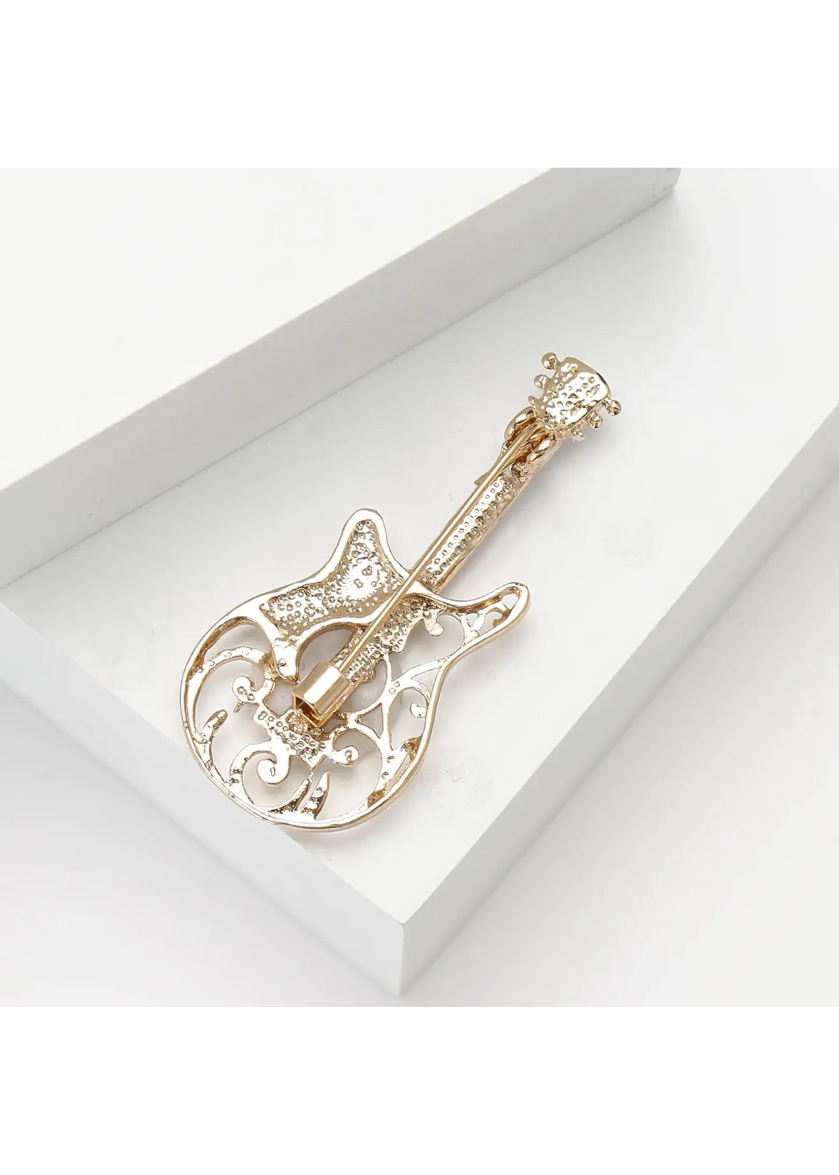 Brooch Contemporary Filigree Rhinestone Guitar