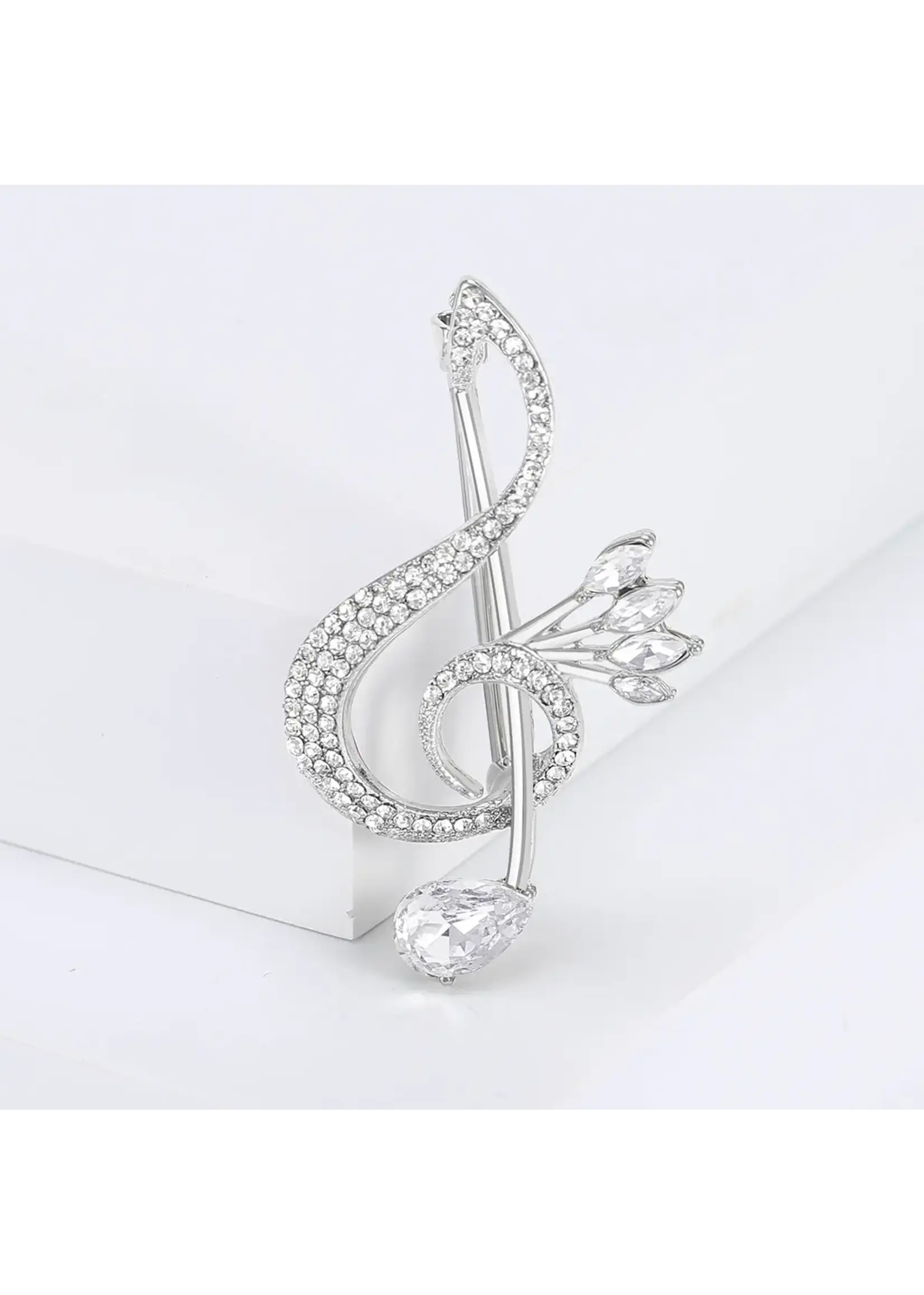 Brooch Music Note with Rhinestones