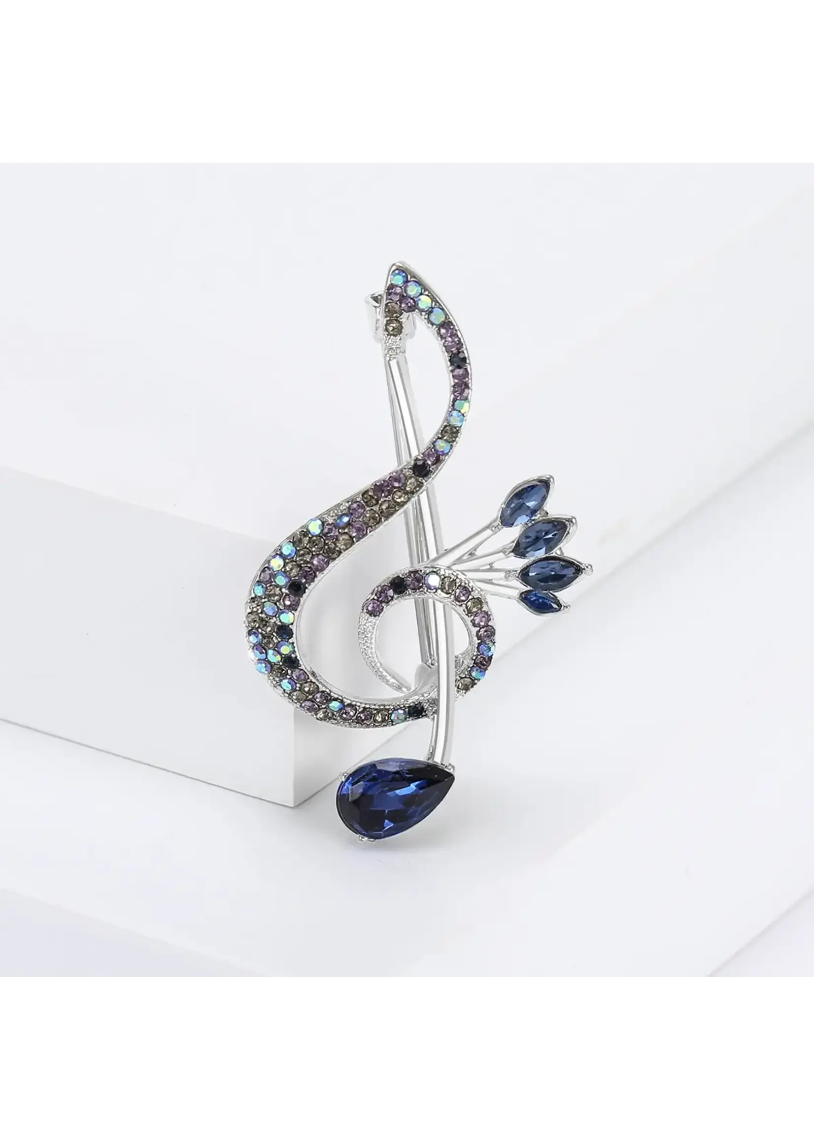 Brooch Music Note with Rhinestones