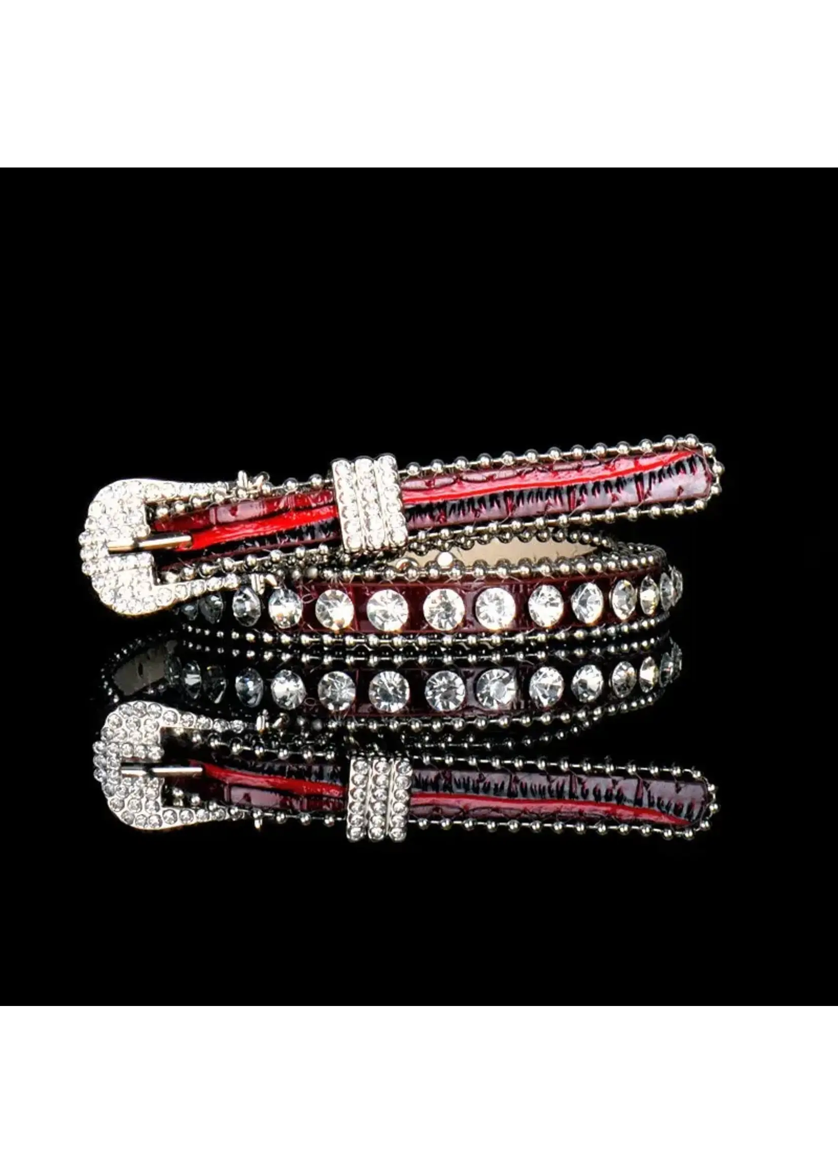 Patent Leather and Rhinestone Skinny Belt