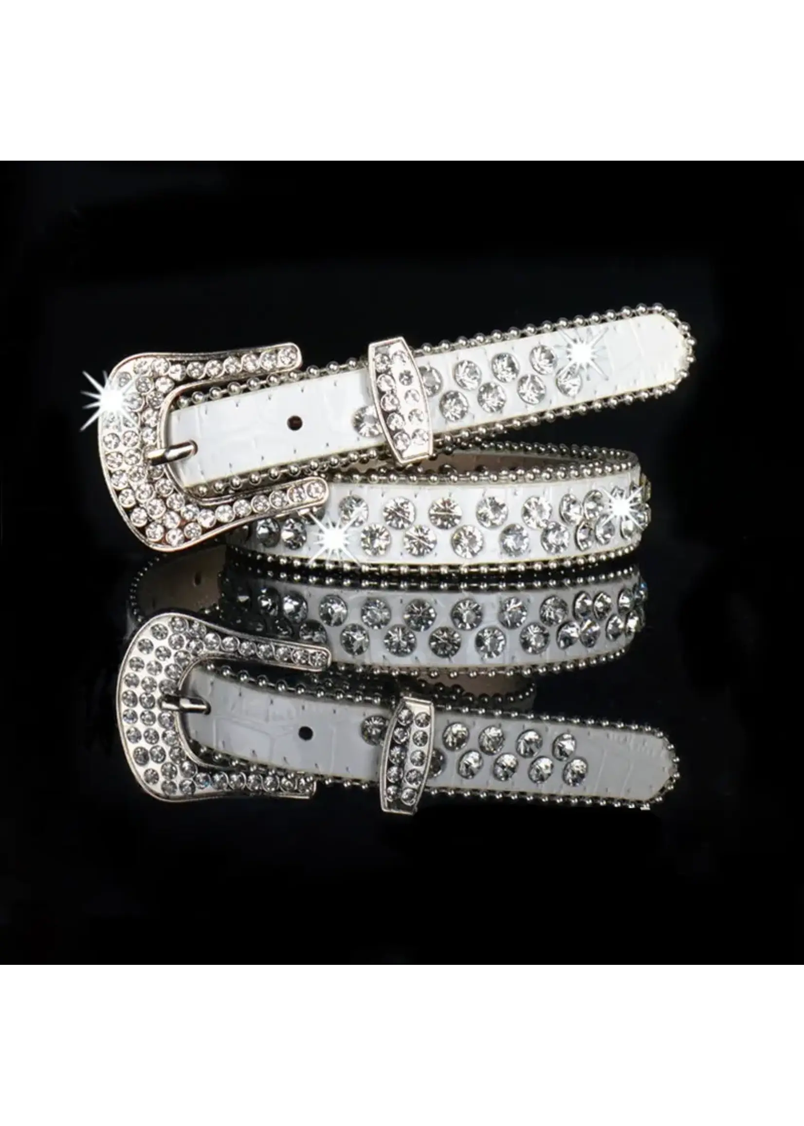 Patent Leather and Rhinestone Skinny Belt