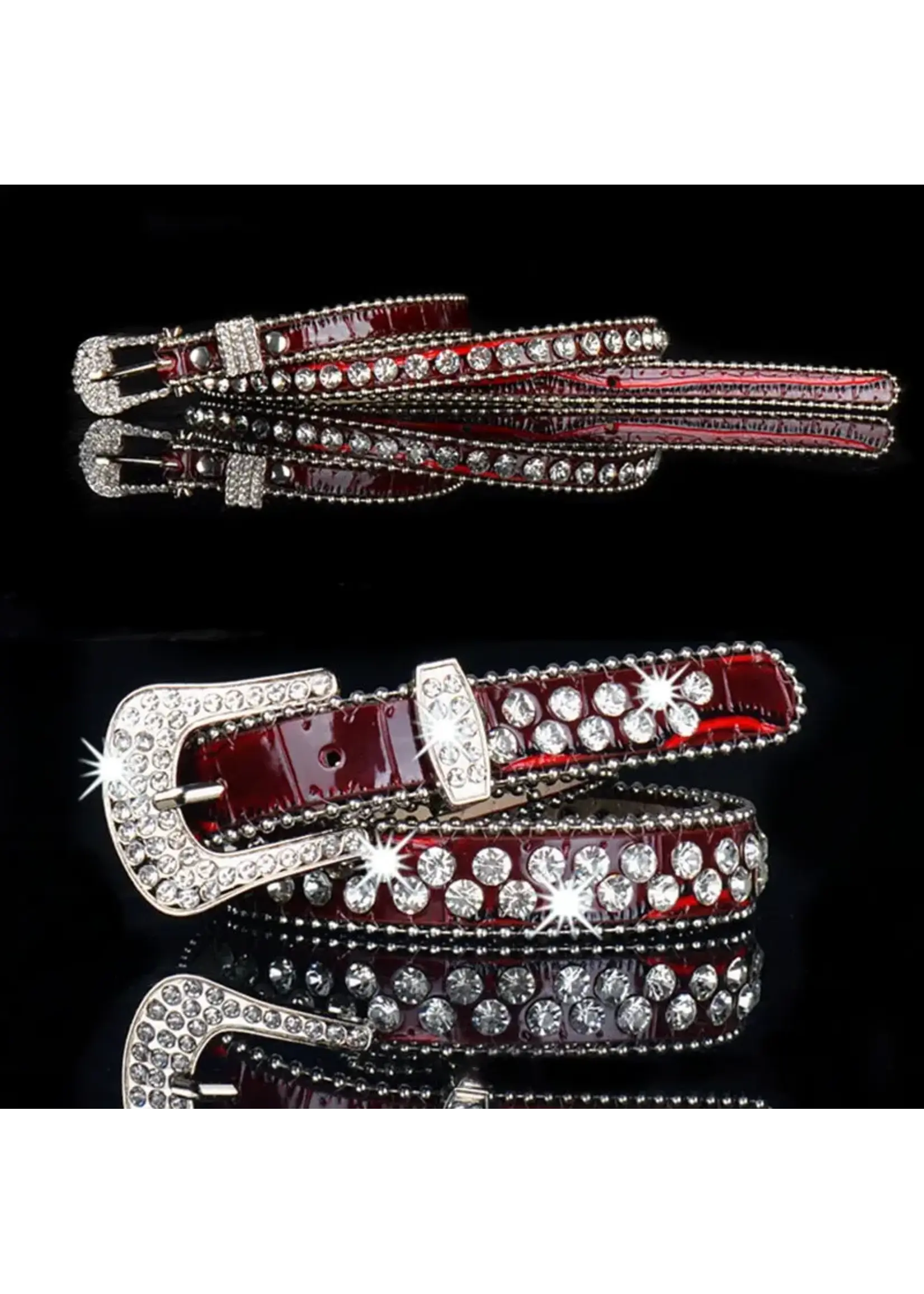 Patent Leather and Rhinestone Skinny Belt