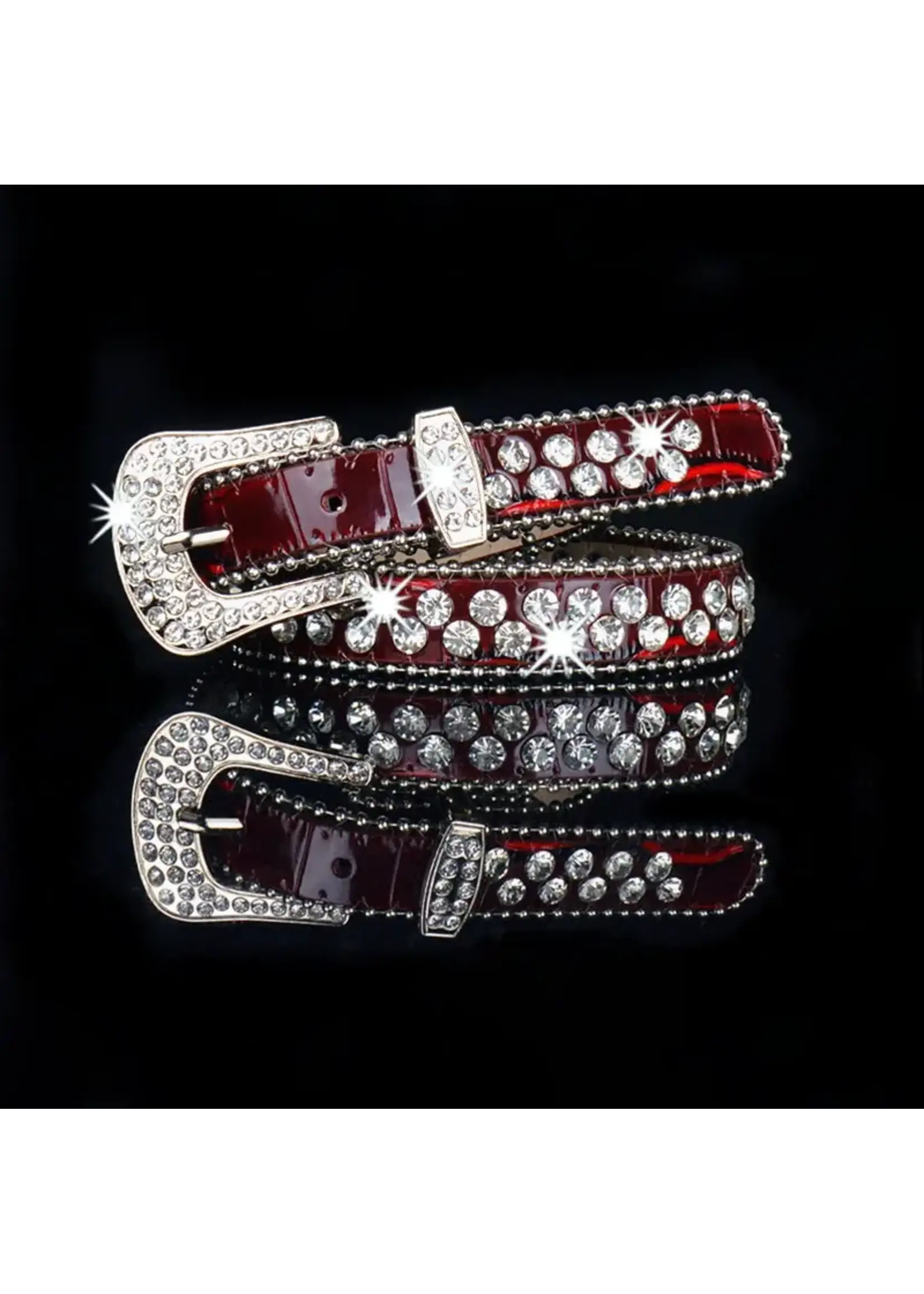 Patent Leather and Rhinestone Skinny Belt