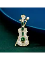 Violin Green Crystal Brooch