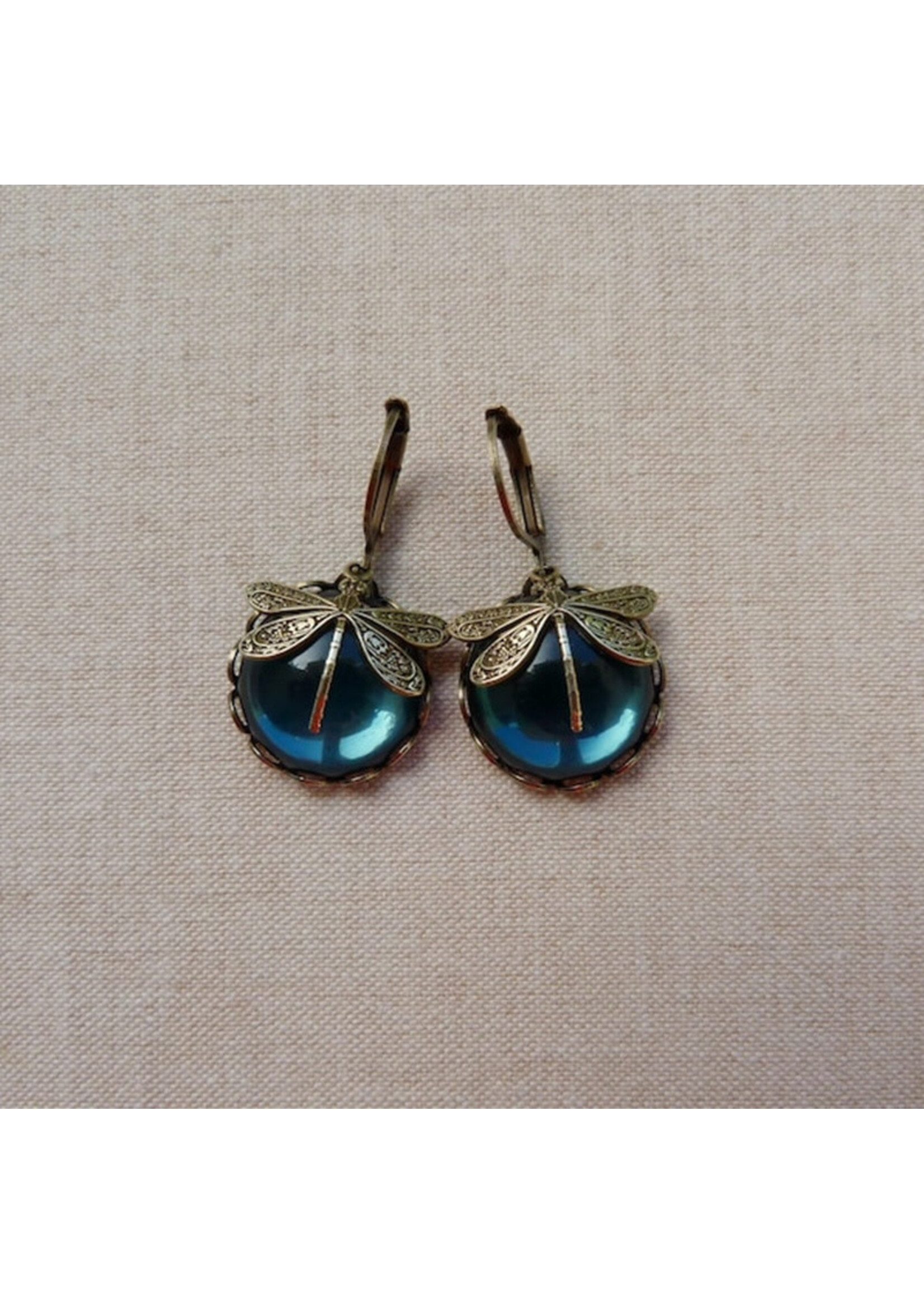 Vintage Dragonfly Lever Back Drop Earrings