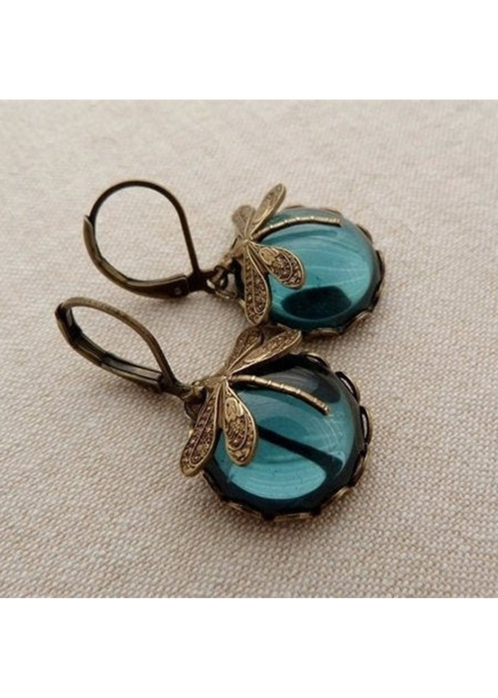Vintage Dragonfly Lever Back Drop Earrings