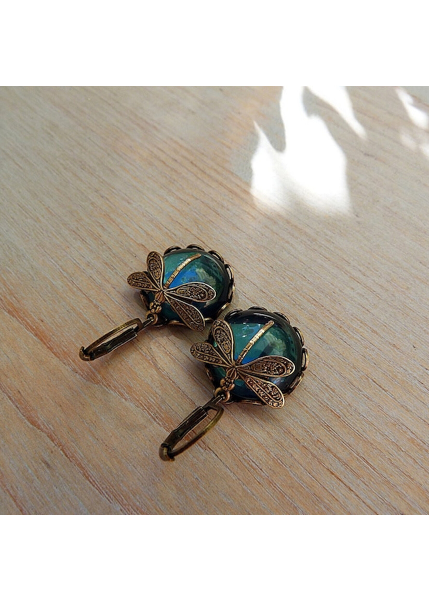 Vintage Dragonfly Lever Back Drop Earrings