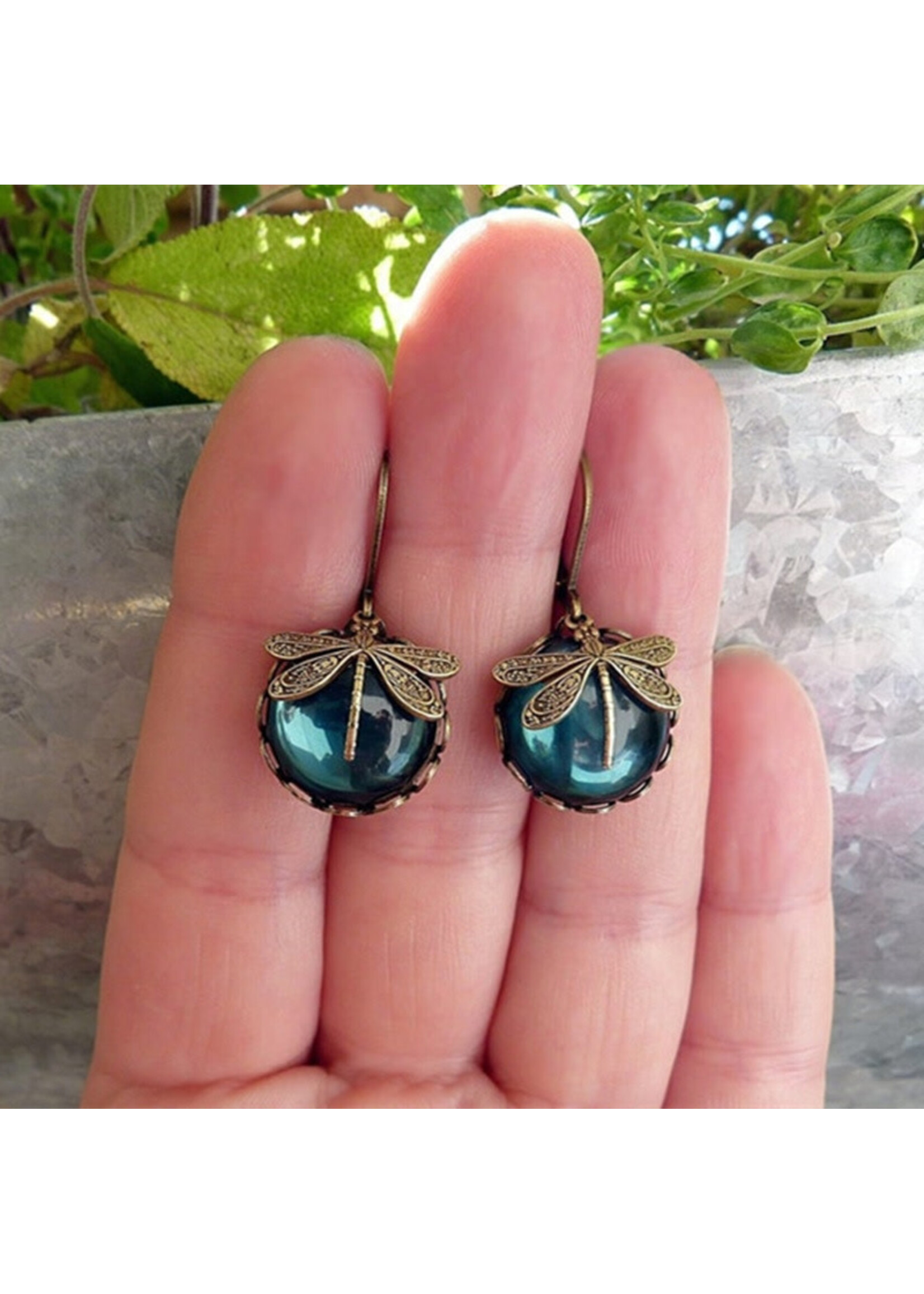 Vintage Dragonfly Lever Back Drop Earrings