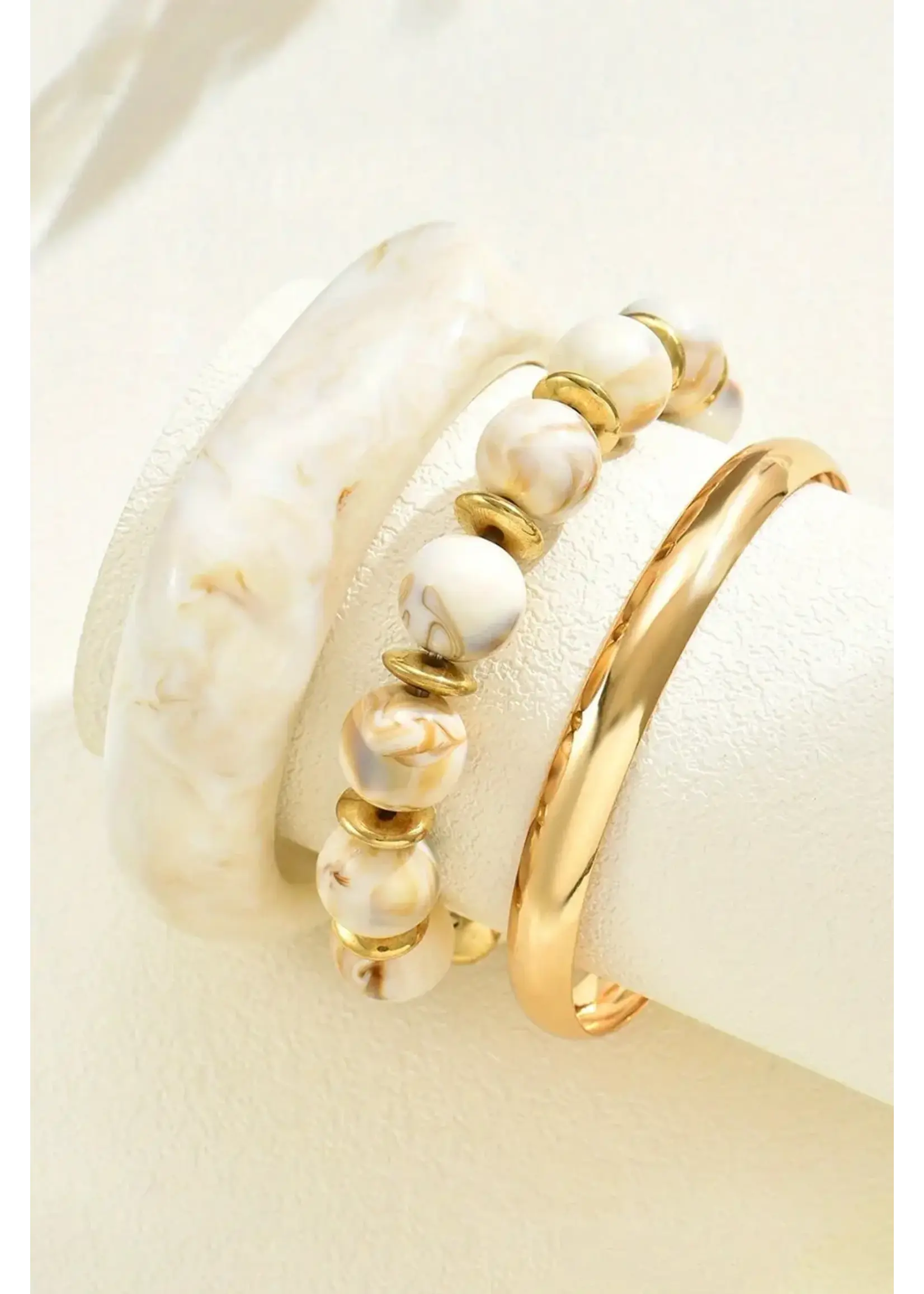 White Sand Beach Bangle Gold Plated 3pcs Set