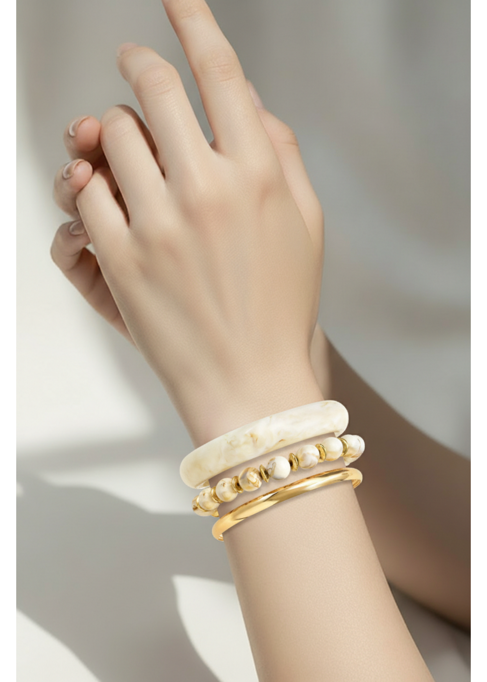 White Sand Beach Bangle Gold Plated 3pcs Set