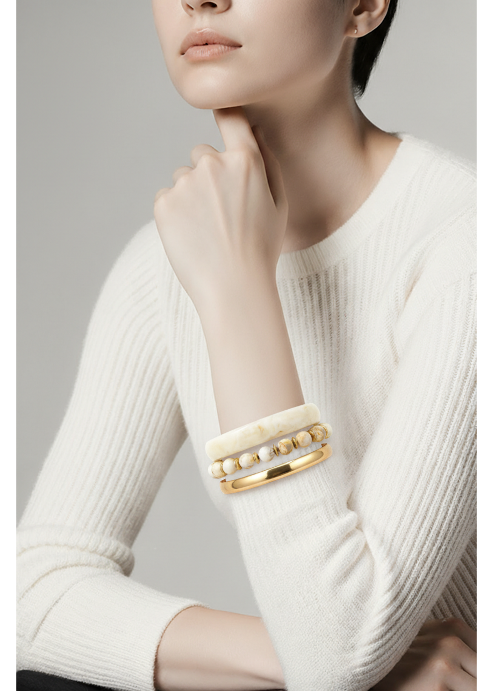 White Sand Beach Bangle Gold Plated 3pcs Set