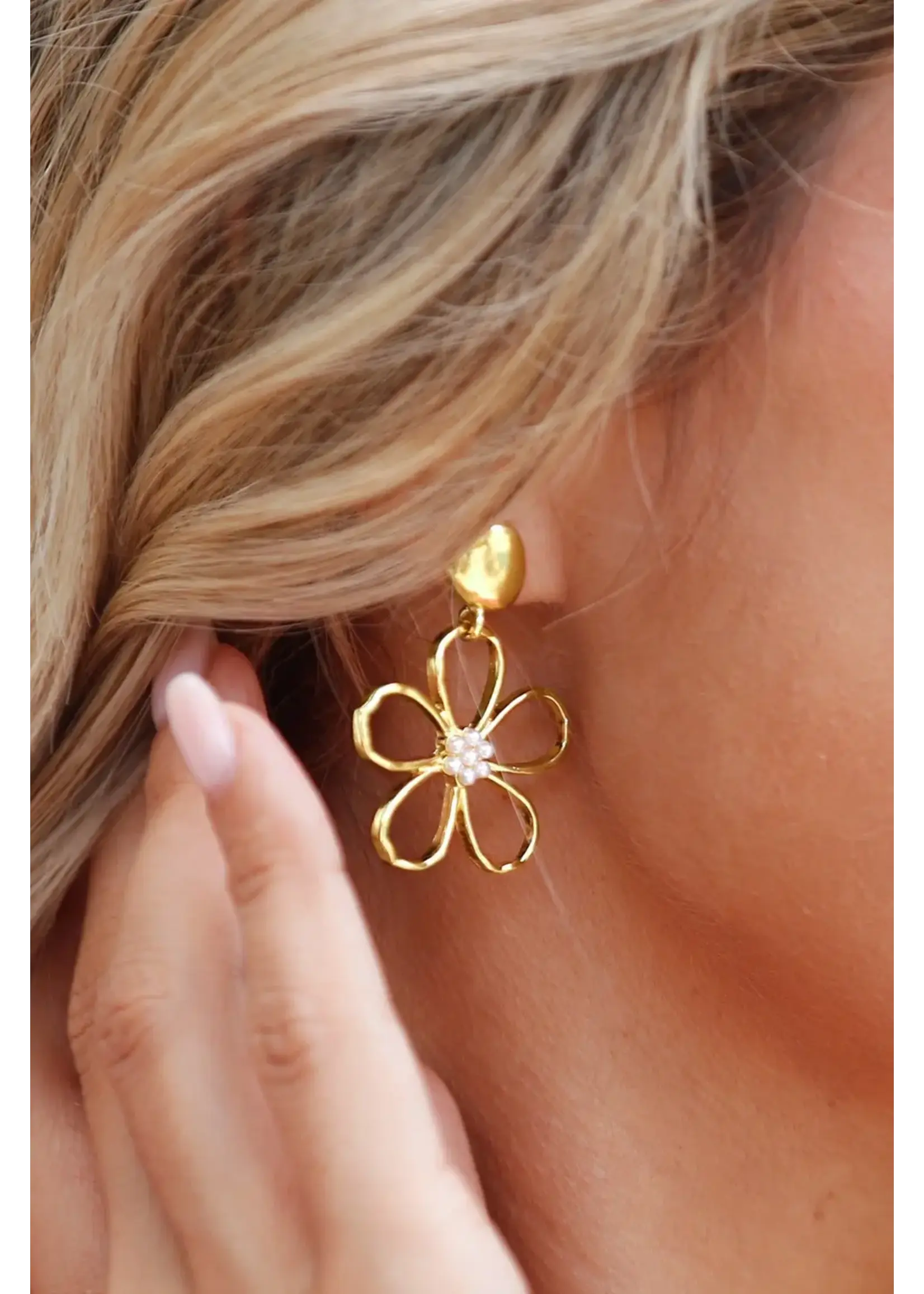 Flower Pearl Decor Stud Earrings