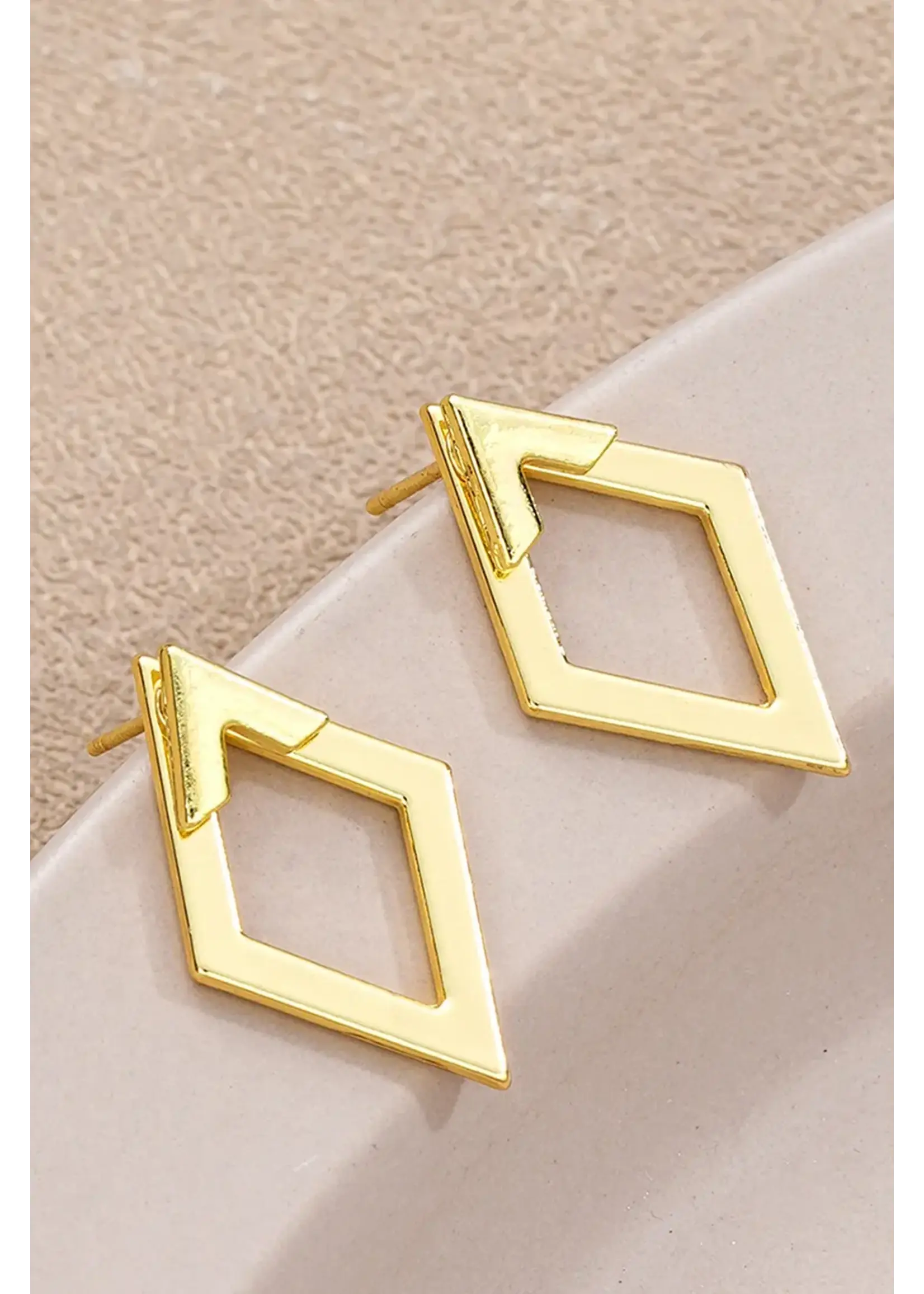 Rhombus Shaped Gold Plated Stud Earring