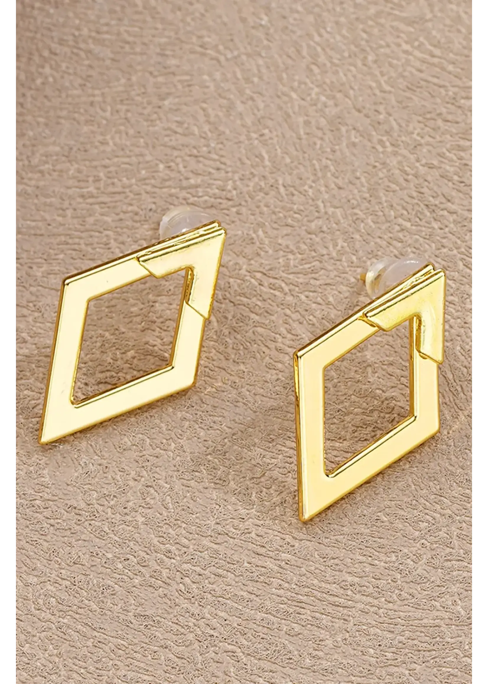 Rhombus Shaped Gold Plated Stud Earring