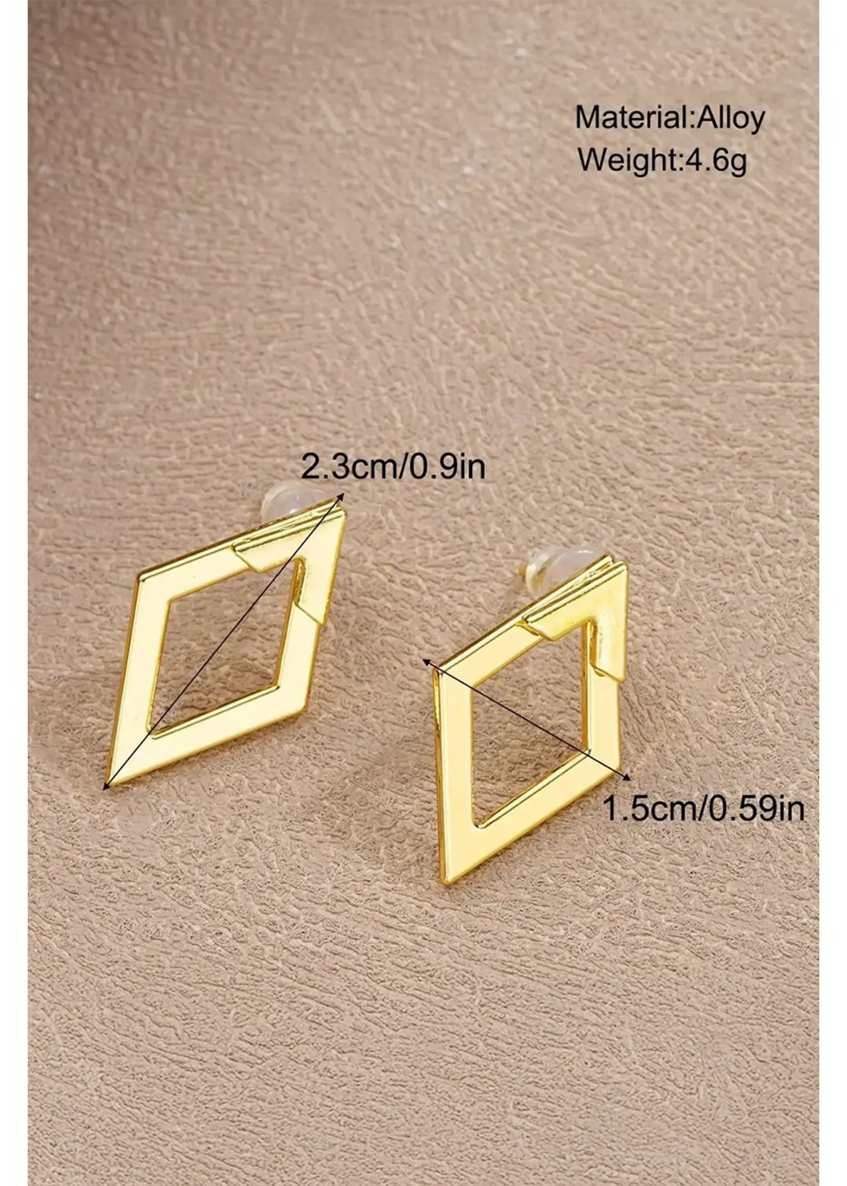 Rhombus Shaped Gold Plated Stud Earring